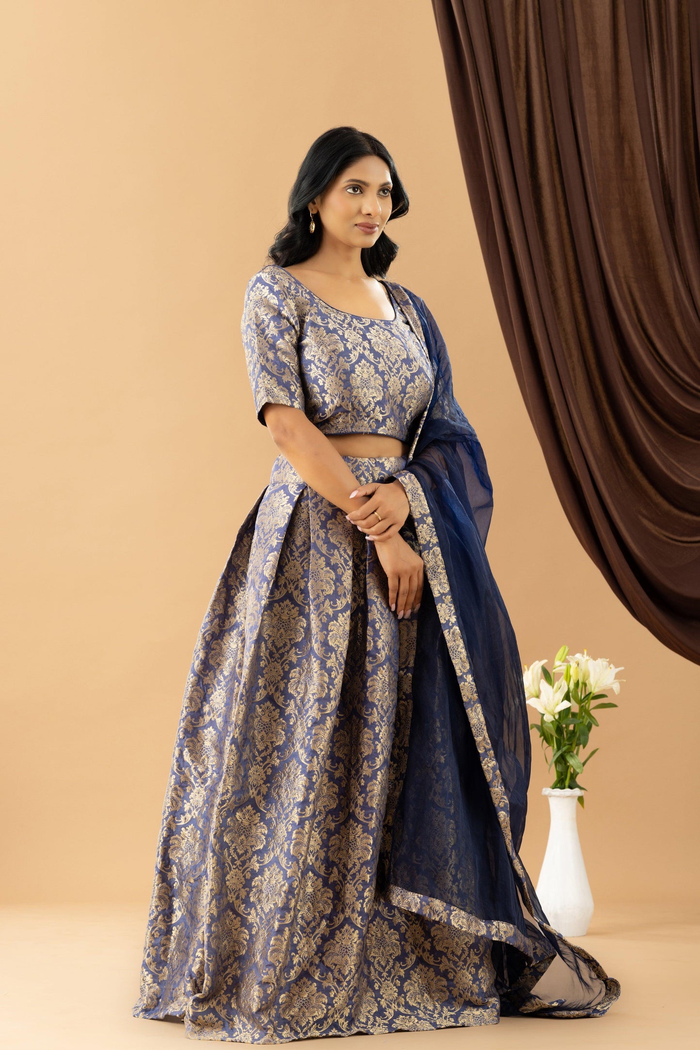 Bahaar Ink Blue Jacquard Skirt Blouse Dupatta Set