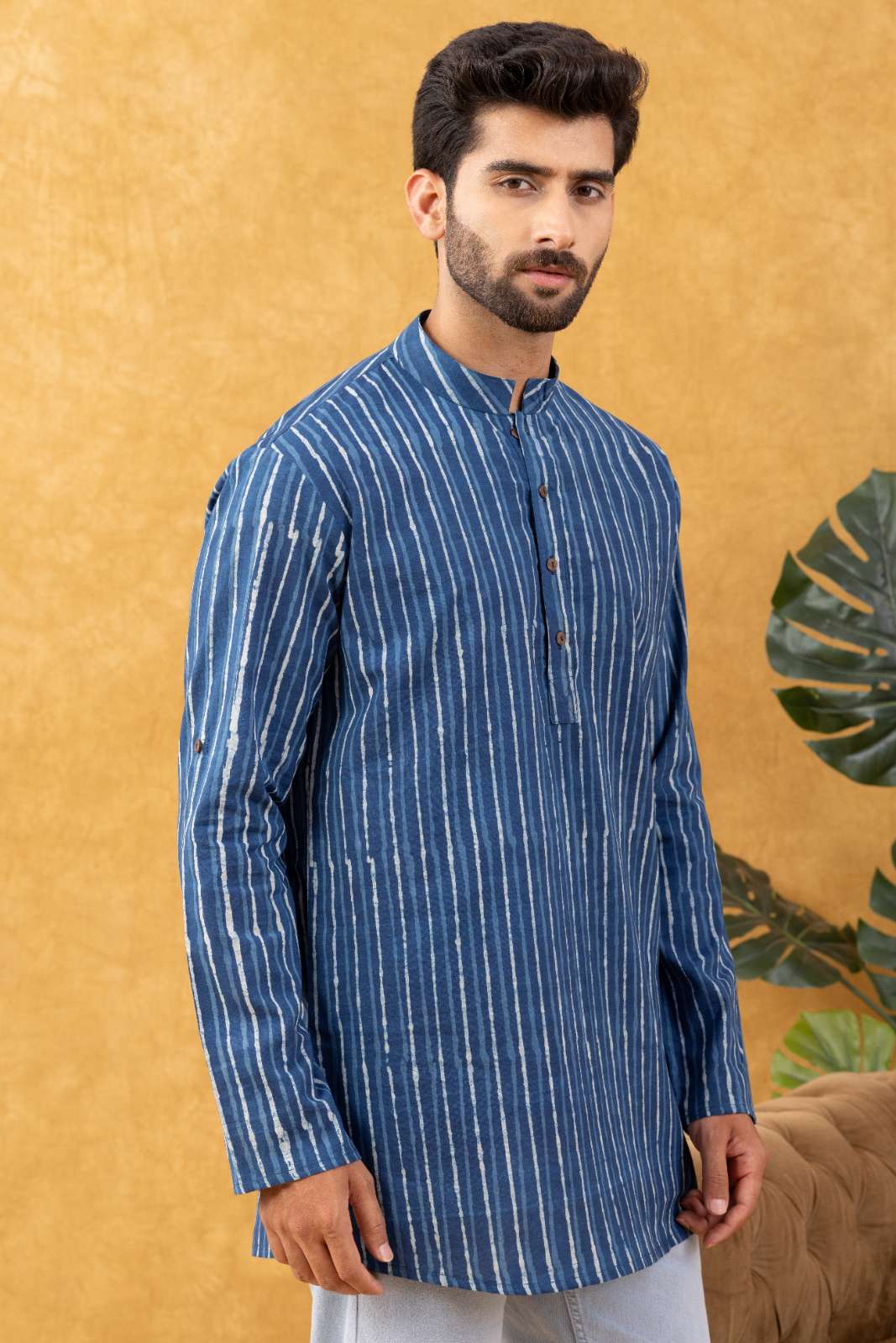 Navrang Men's Dabu Hand Block Printed Cotton Short Kurta – Sizes XS to 6XL
