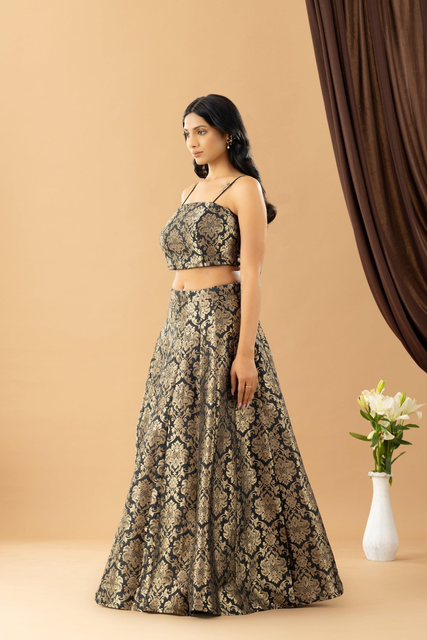 Bahaar Black Jacquard Skirt and Blouse Set