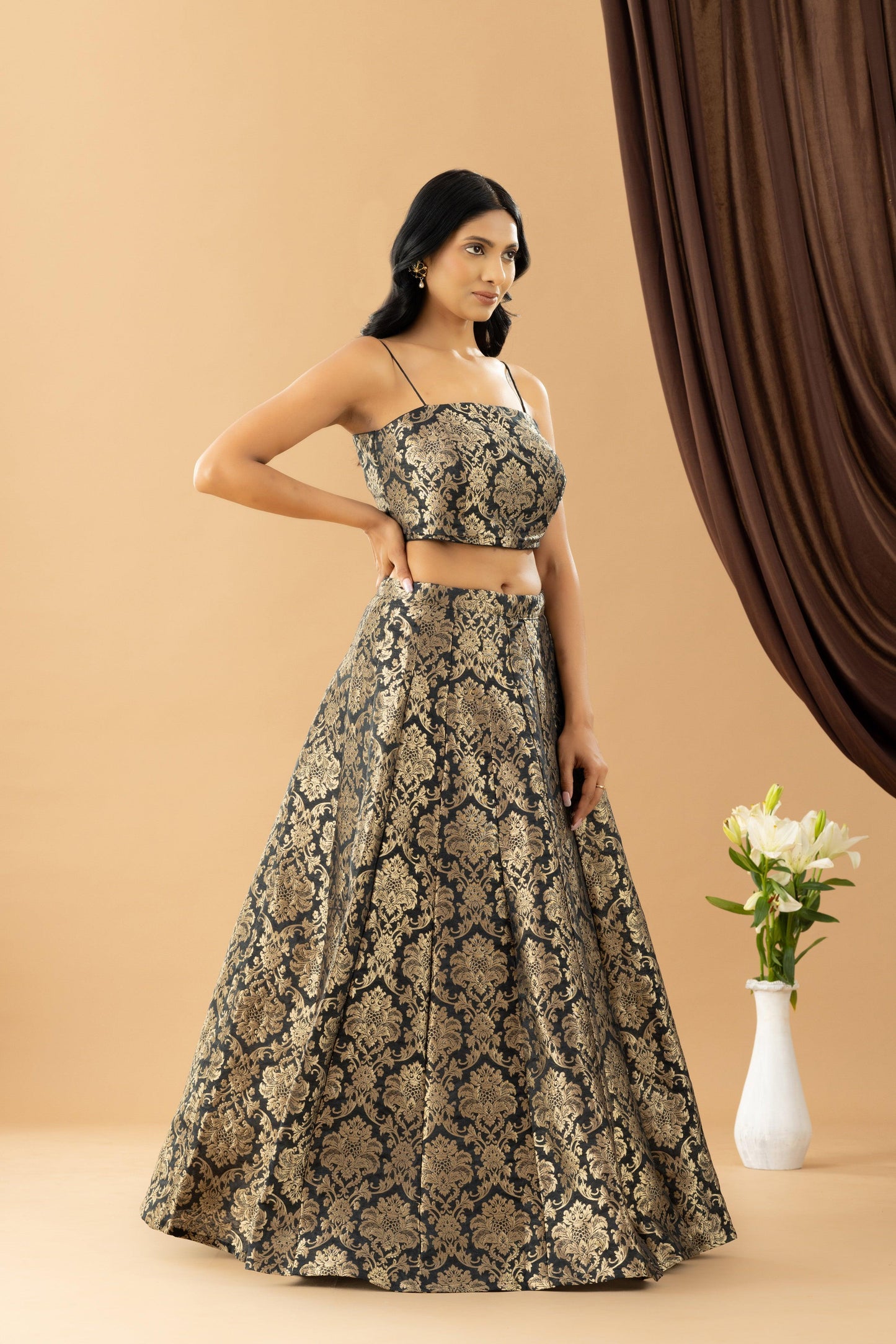 Bahaar Black Jacquard Skirt and Blouse Set