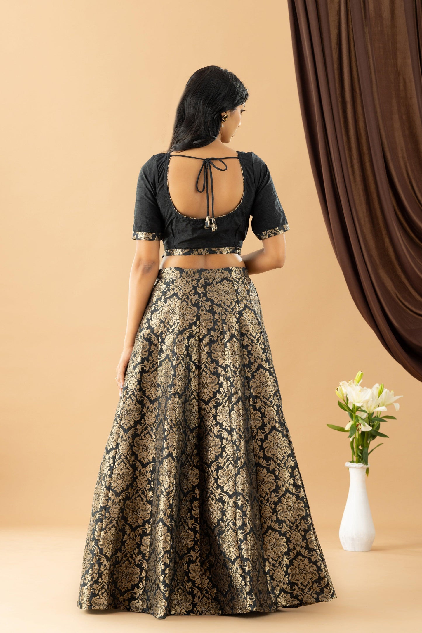 Bahaar Black Jacquard Raw Silk Blouse Skirt Set