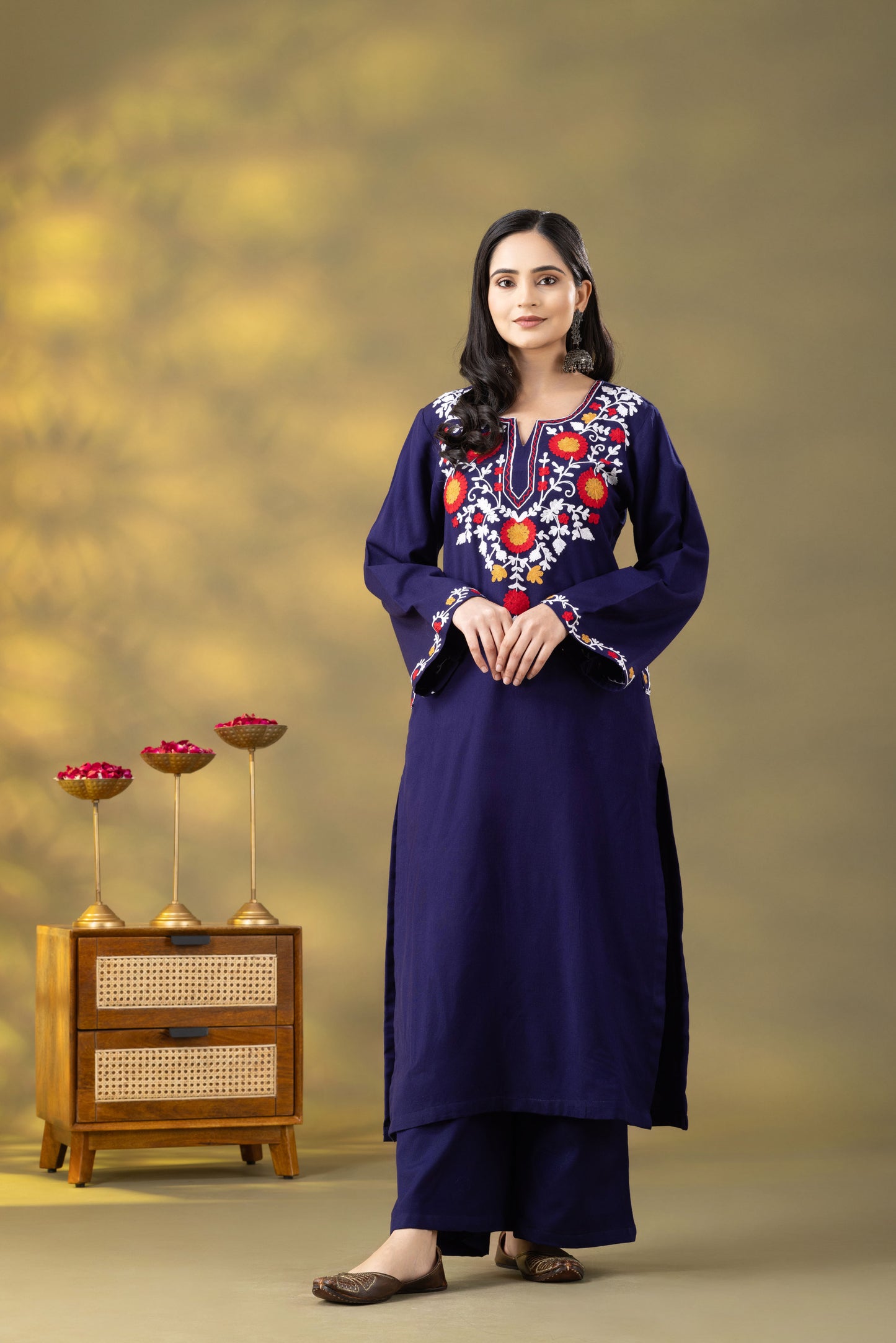 Utsaah Navy Woolen  Multi Embroidery Kurta Set