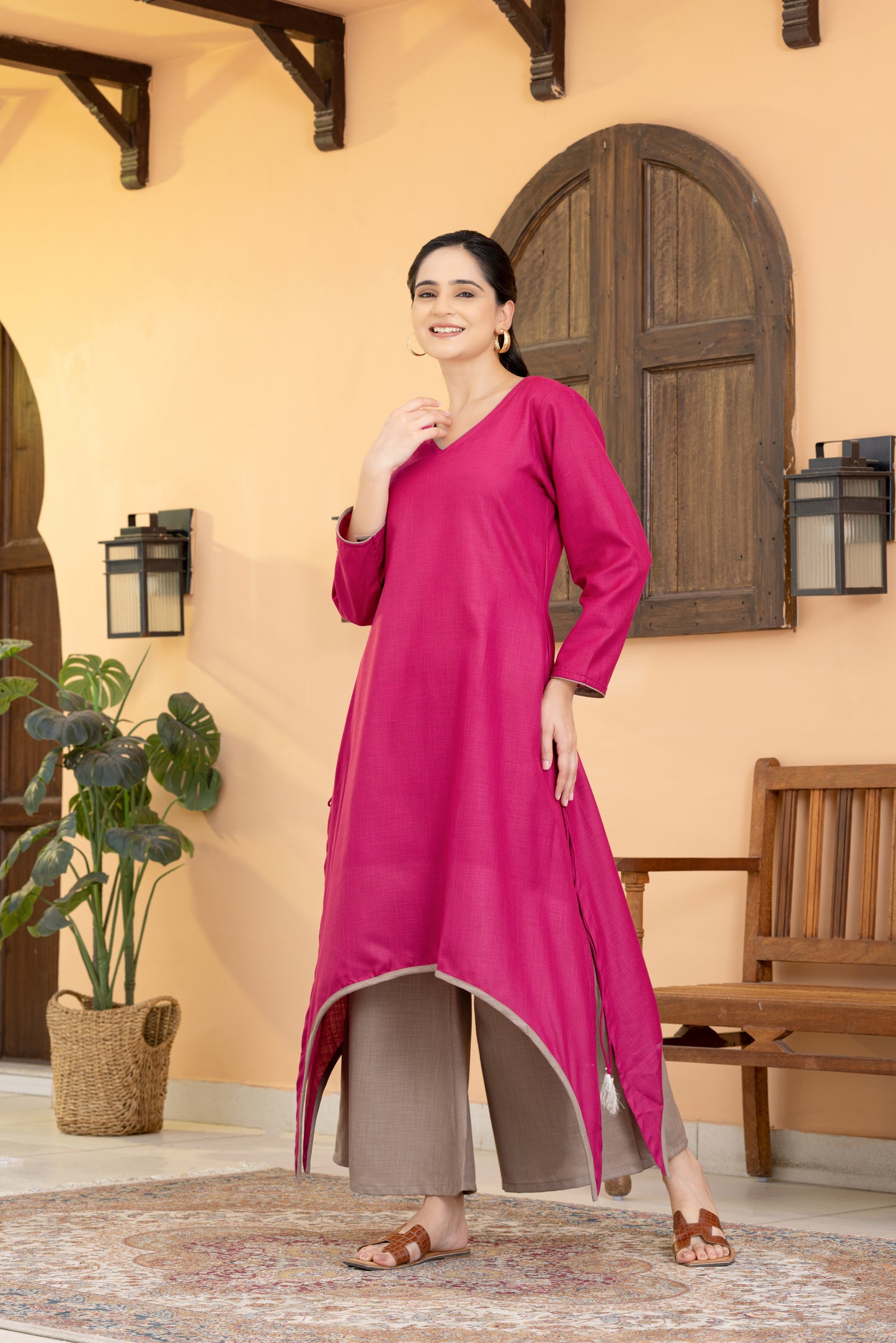 Jugni  Plum Wine And Grey Assymetrical kurta Set