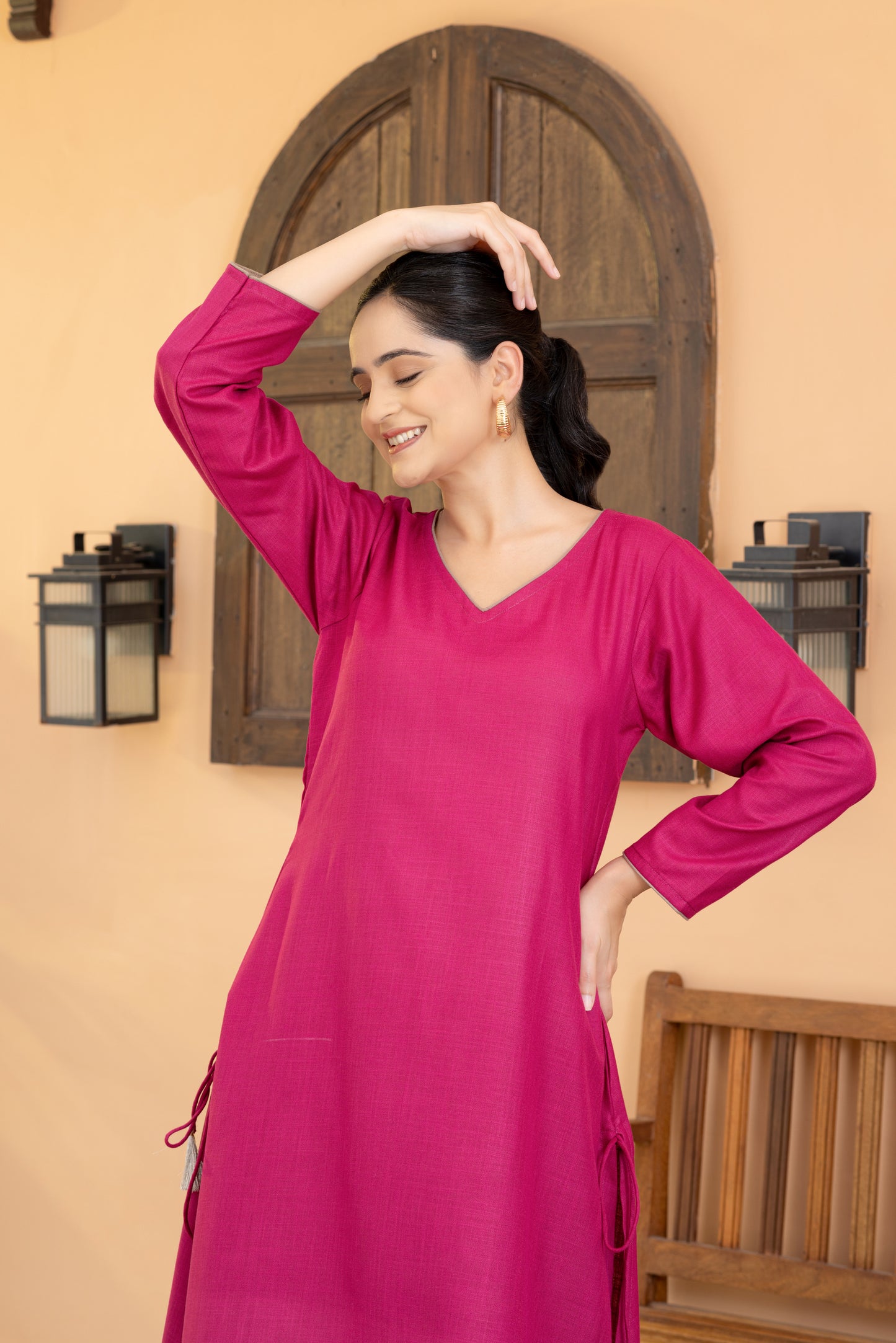 Jugni  Plum Wine And Grey Assymetrical kurta Set