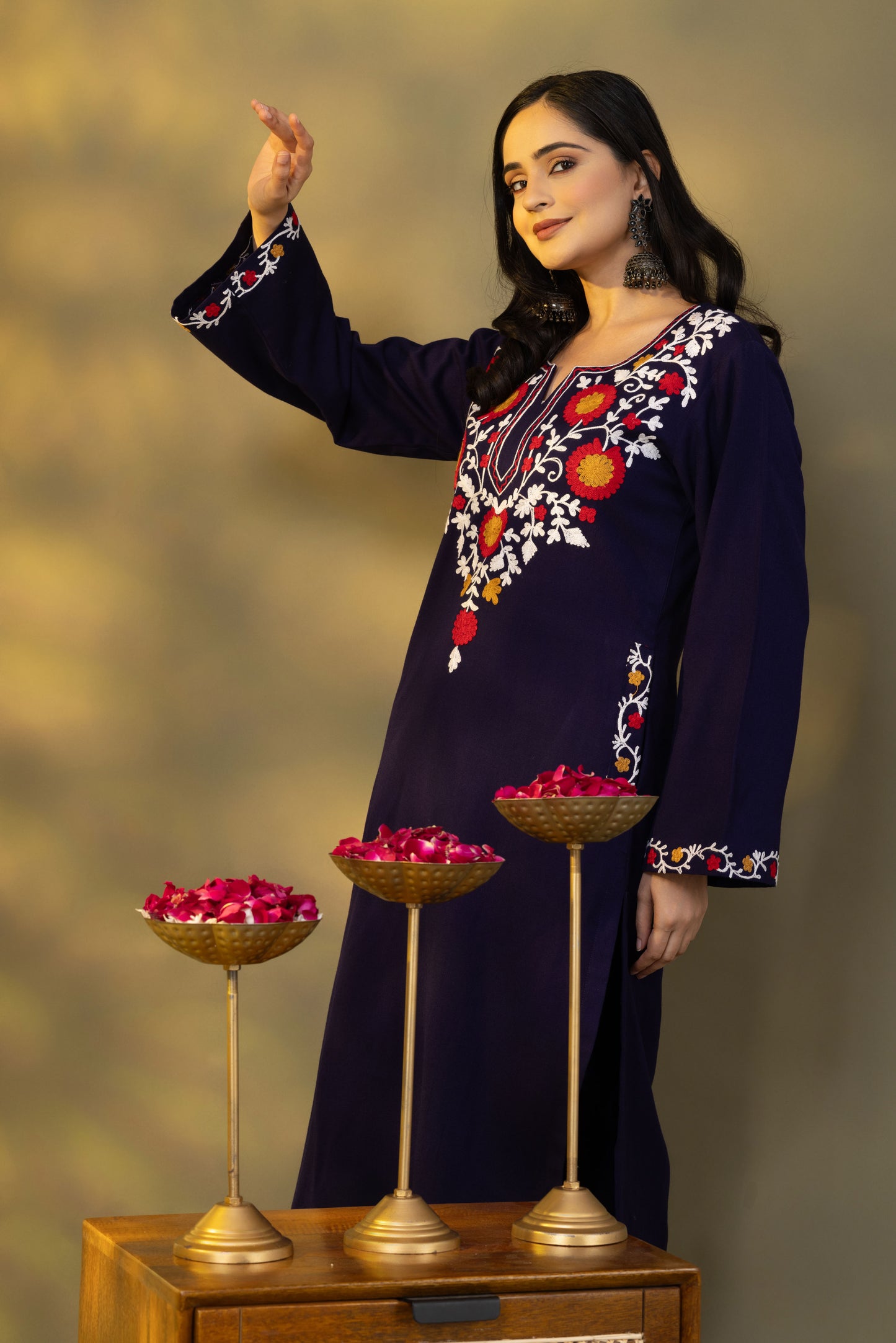 Utsaah Navy Woolen  Multi Embroidery Kurta Set