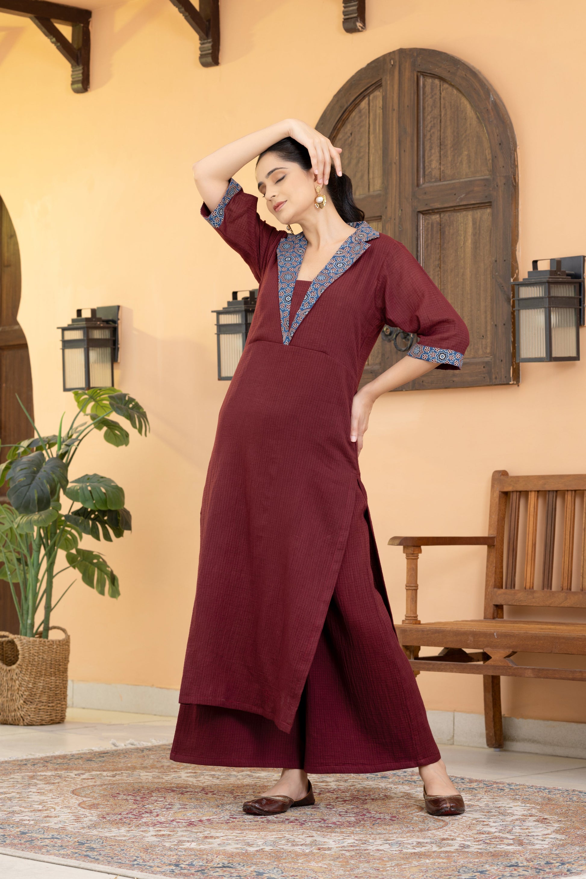 Maroon cotton kota kurta set
Ajrakh print kurta set for women
Cotton kota kurta set
Office wear kurta set for women
Maroon kurta set with pants
Blue ajrakh collar kurta
Formal kurta set for office
Straight kurta set for women
Summer cotton kurta set
Handcrafted kurta set India
Maroon cotton kota kurta set with ajrakh print collar
Office wear cotton kurta set for summer
Breathable cotton kota kurta set for women
Ajrakh inspired kurta set for workwear Maroon cotton kota kurta set
Ajrakh print kurta set for wo