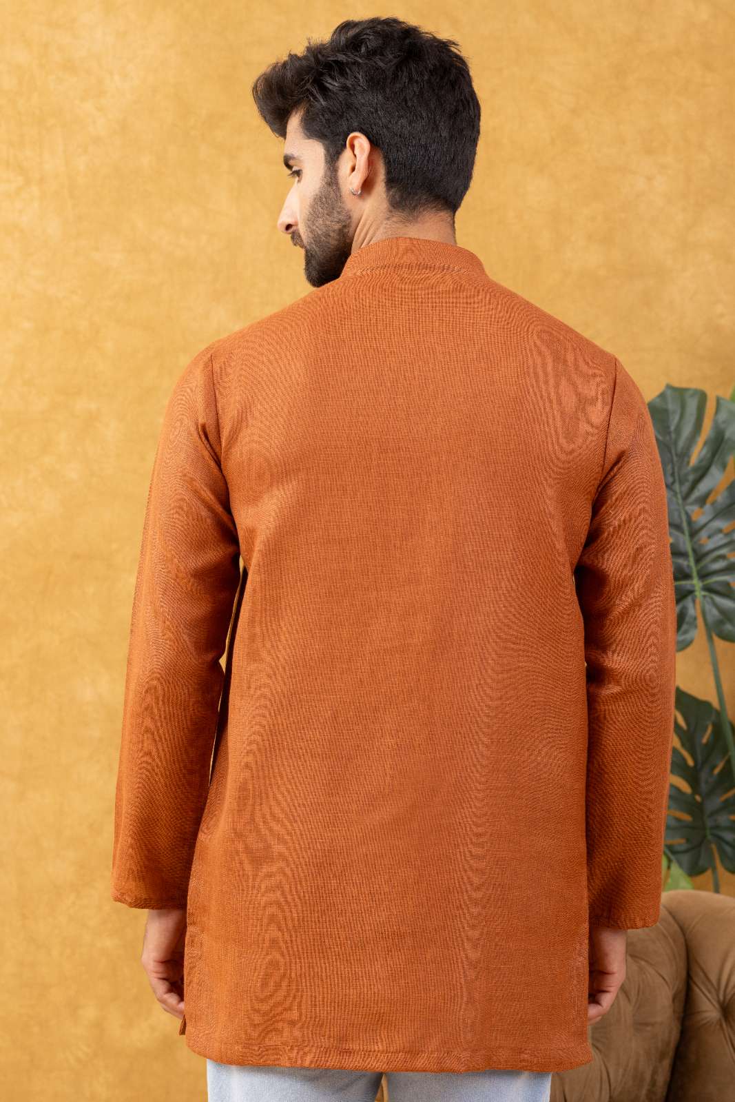 Navrang Men's Rust Pure Cotton Short Kurta – Sizes XS to 6XL