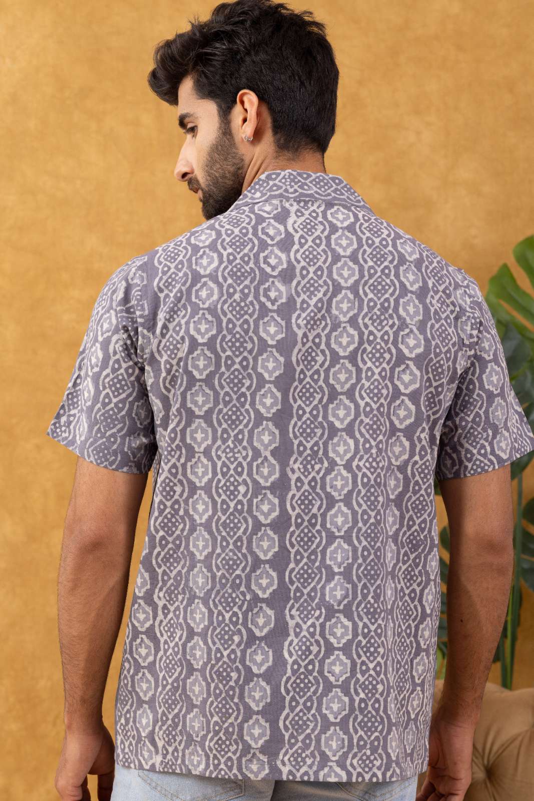 Navrang Men's Grey Block Print Casual Shirt – Sizes XS to 6XL