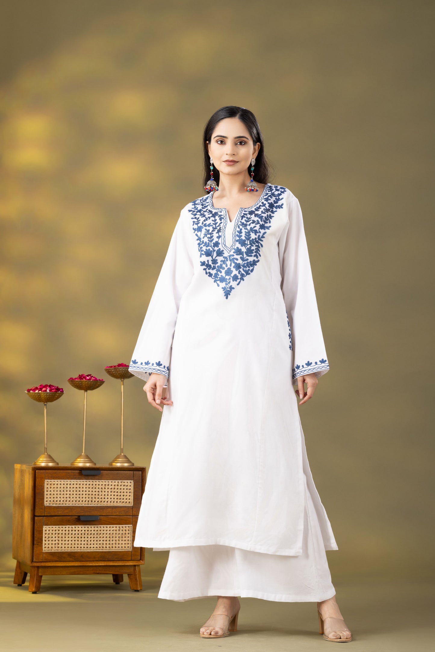 Utsaah White  Embroidered  Phiran Set