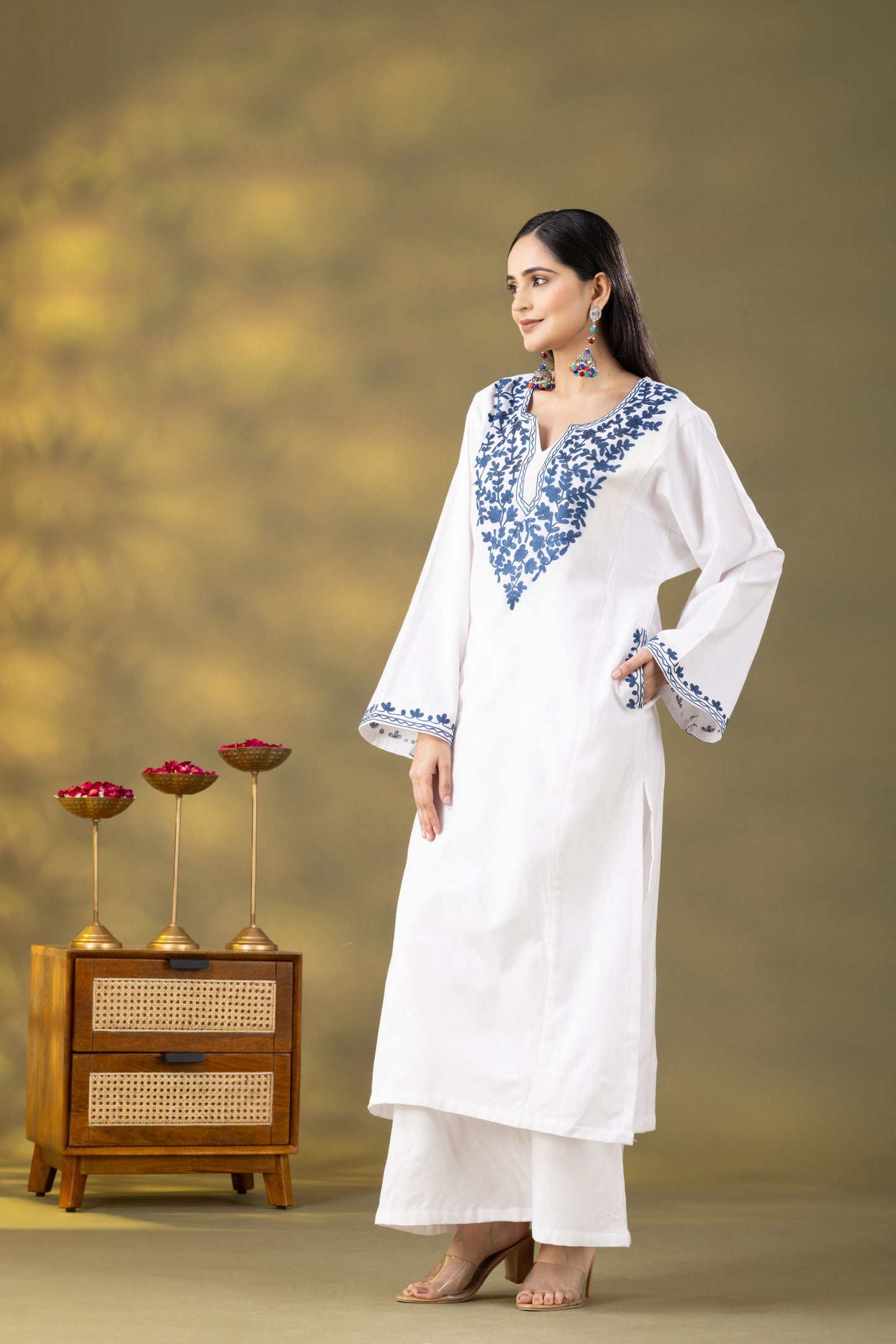 Utsaah White  Embroidered  Phiran Set