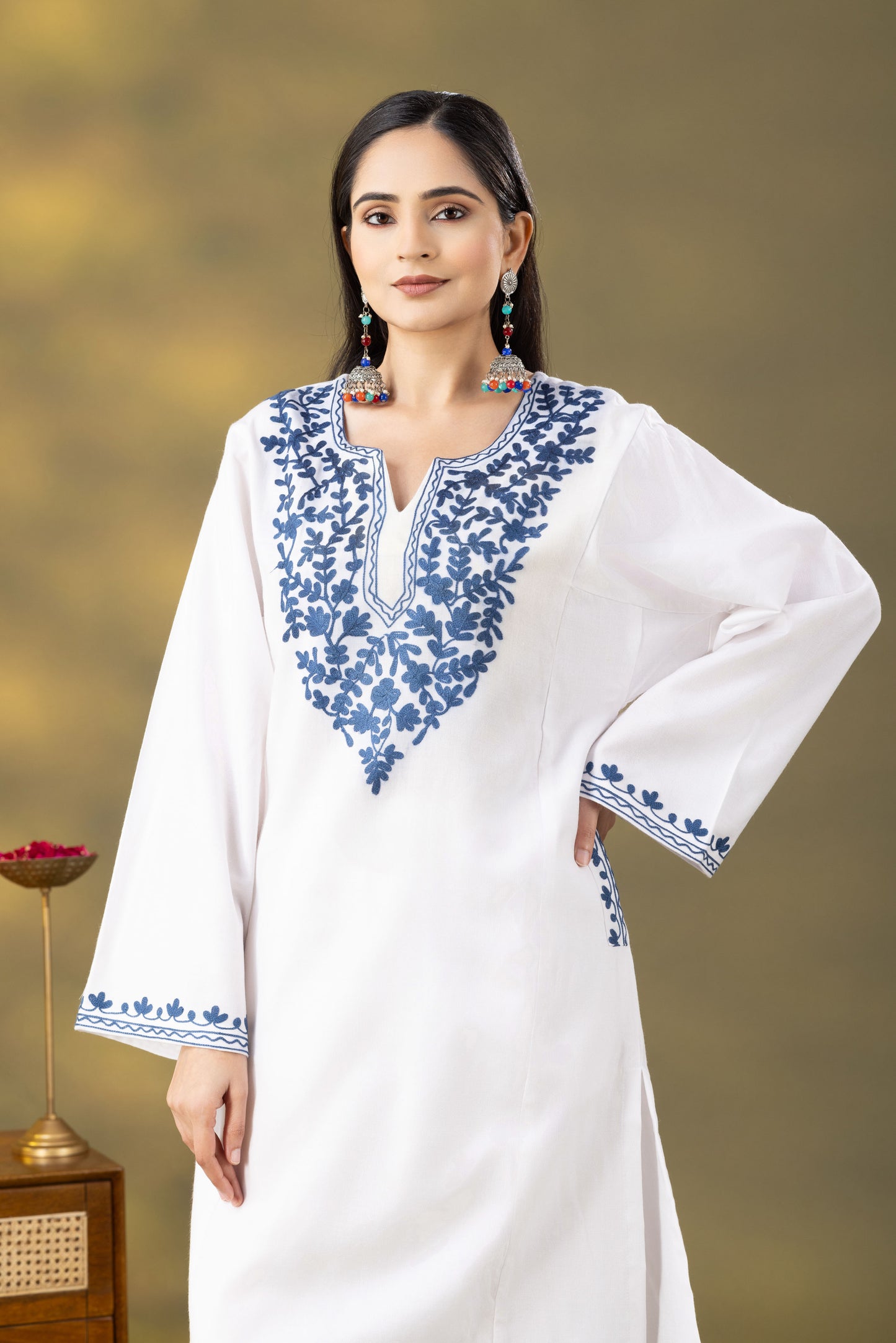 Utsaah White  Embroidered  Phiran Set