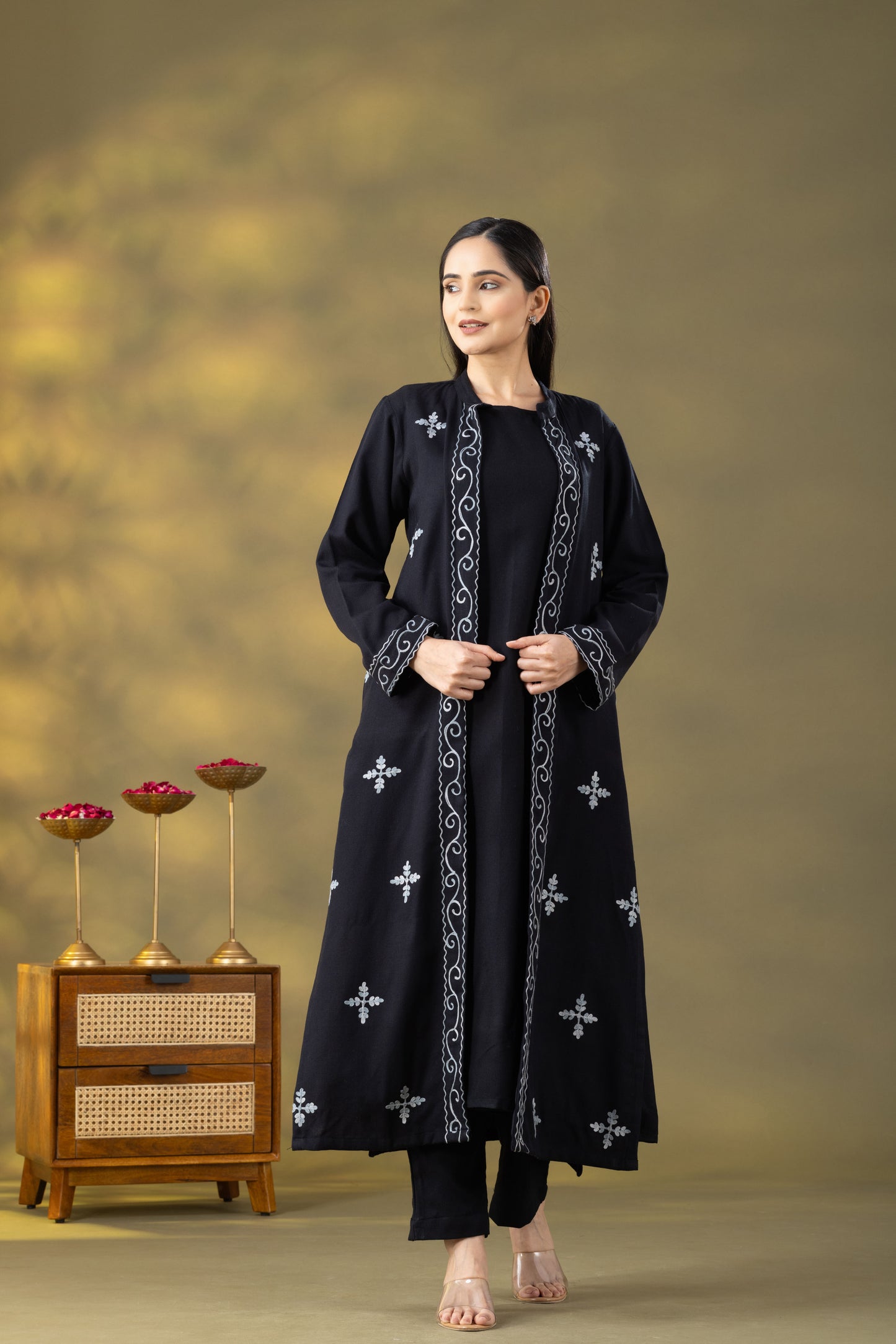 Utsaah Black Woolen Three Piece Set