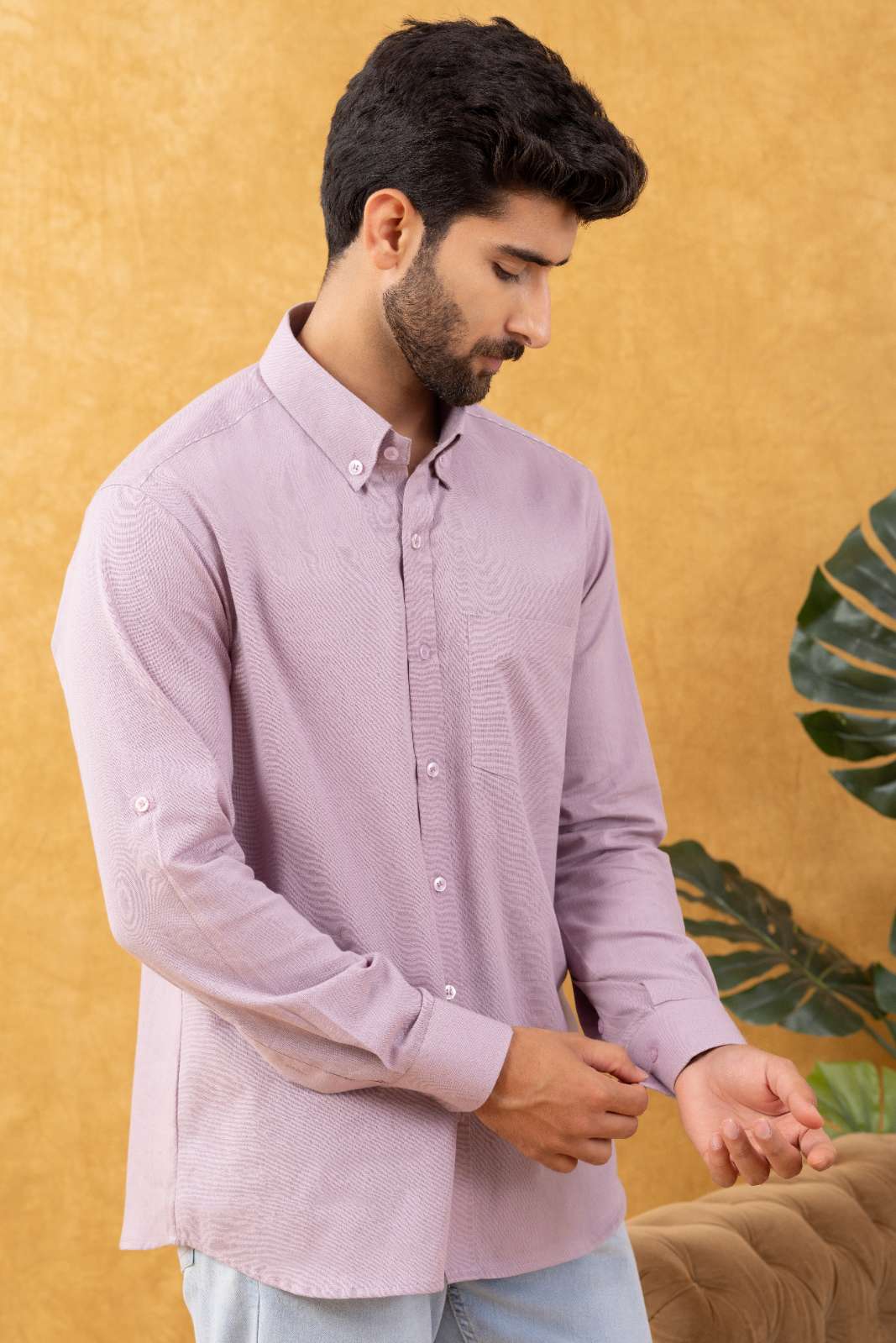 Navrang Men's Mauve Linen Slim Fit Shirt – Sizes XS to 6XL