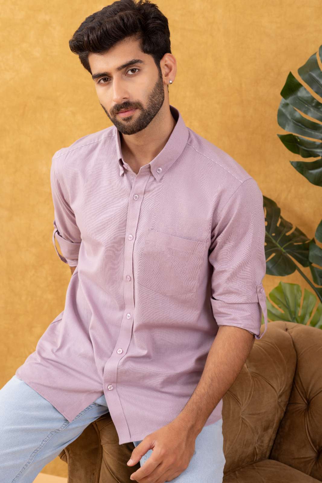 Navrang Men's Mauve Linen Slim Fit Shirt – Sizes XS to 6XL