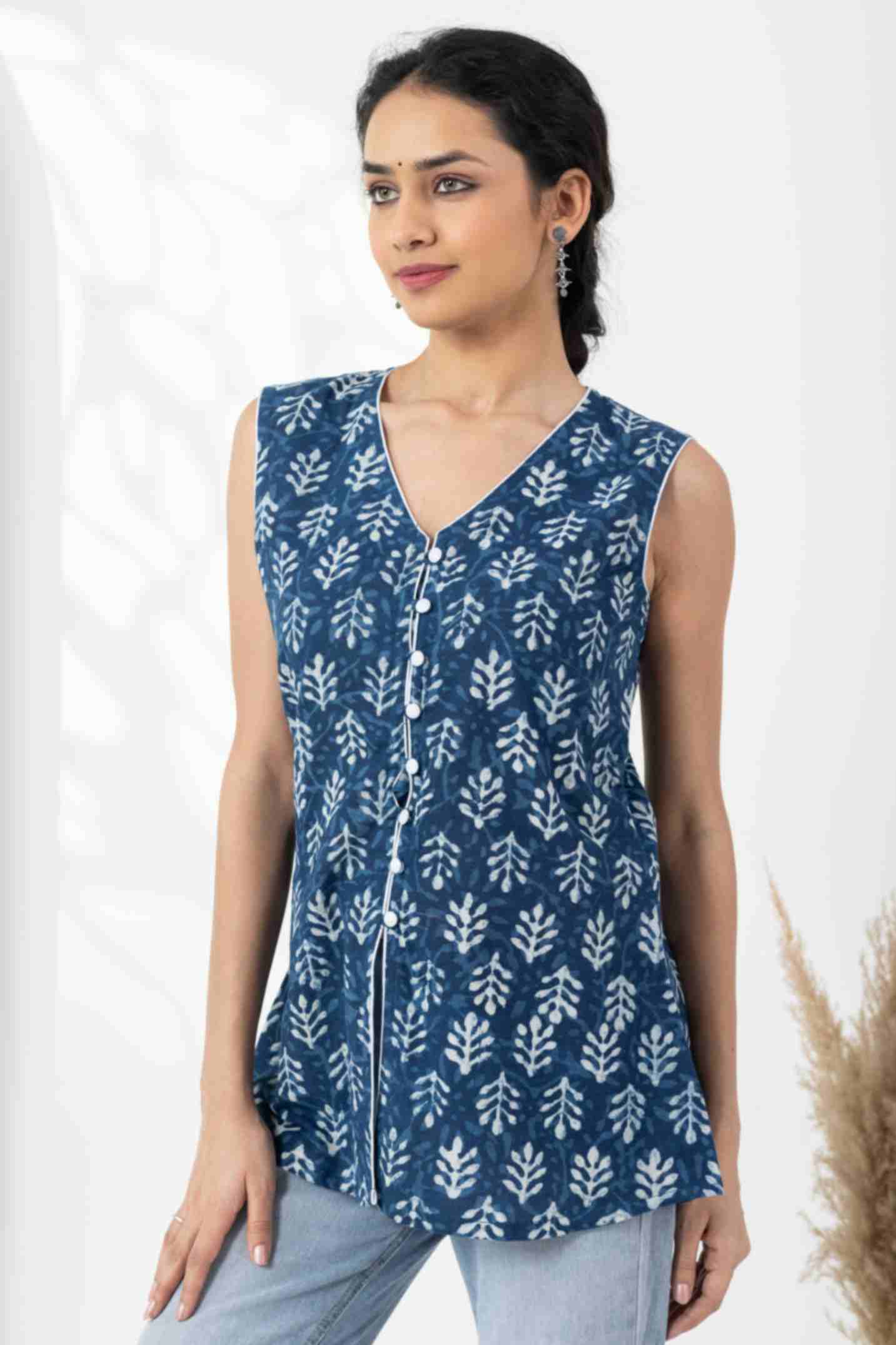 Heer Indigo Dabu Sleeveless tunic