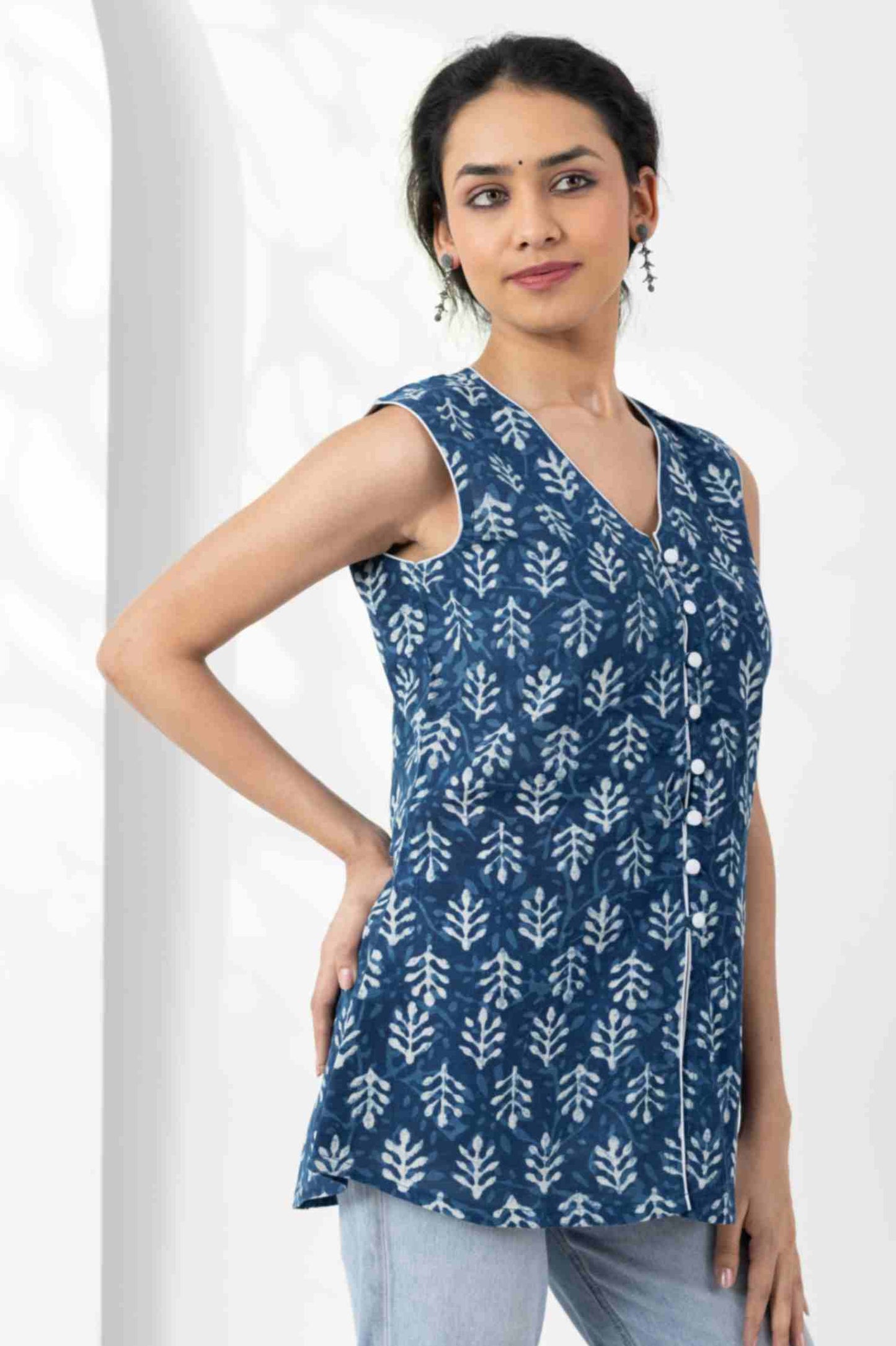 Heer Indigo Dabu Sleeveless tunic