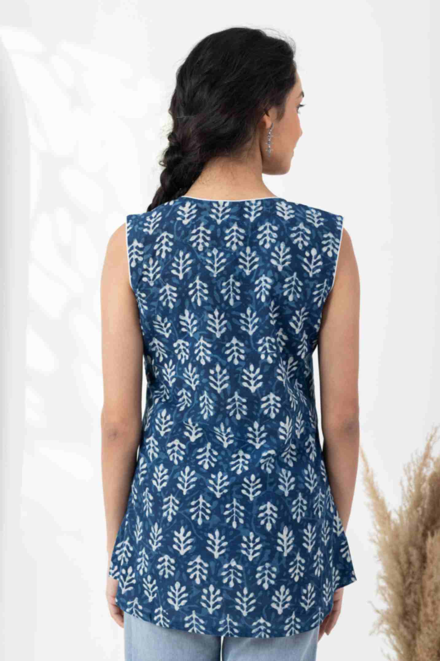 Heer Indigo Dabu Sleeveless tunic