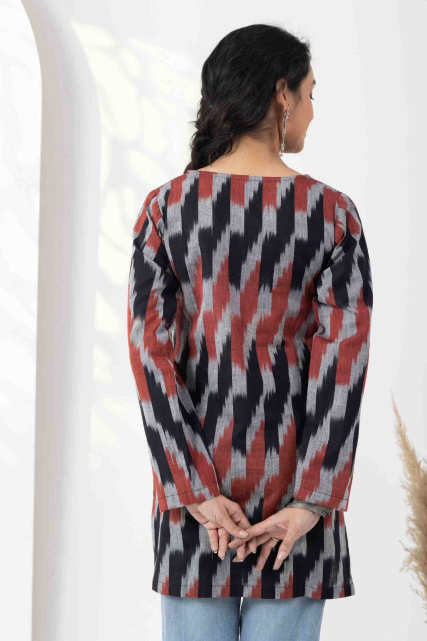 Heer Black Maroon Ikkat Tunic