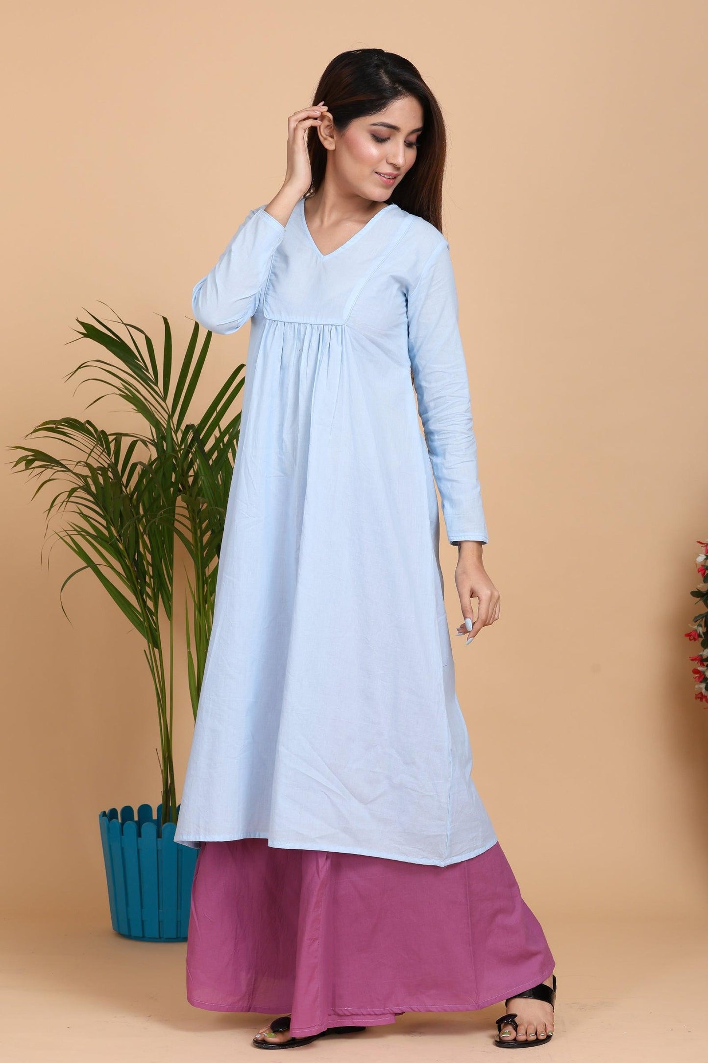 Aseel Blue Kurta with Mauve palazzo