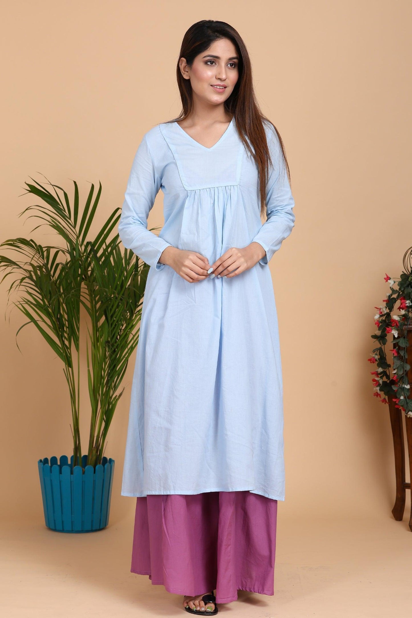 Aseel Blue Kurta with Mauve palazzo