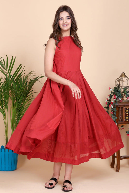 Aseel Red Dress with Kota Border