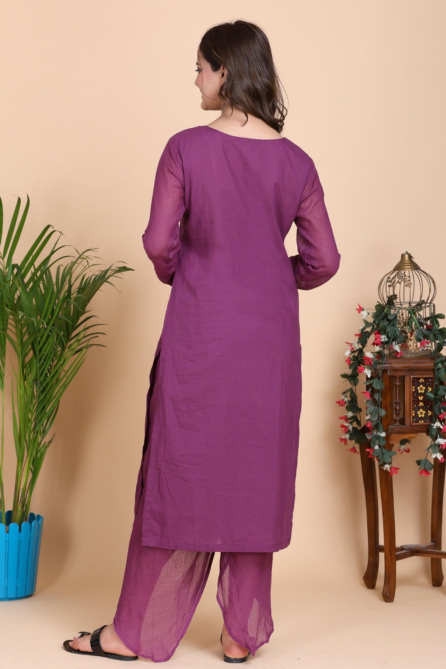 Aseel Purple Kota Kurta Set