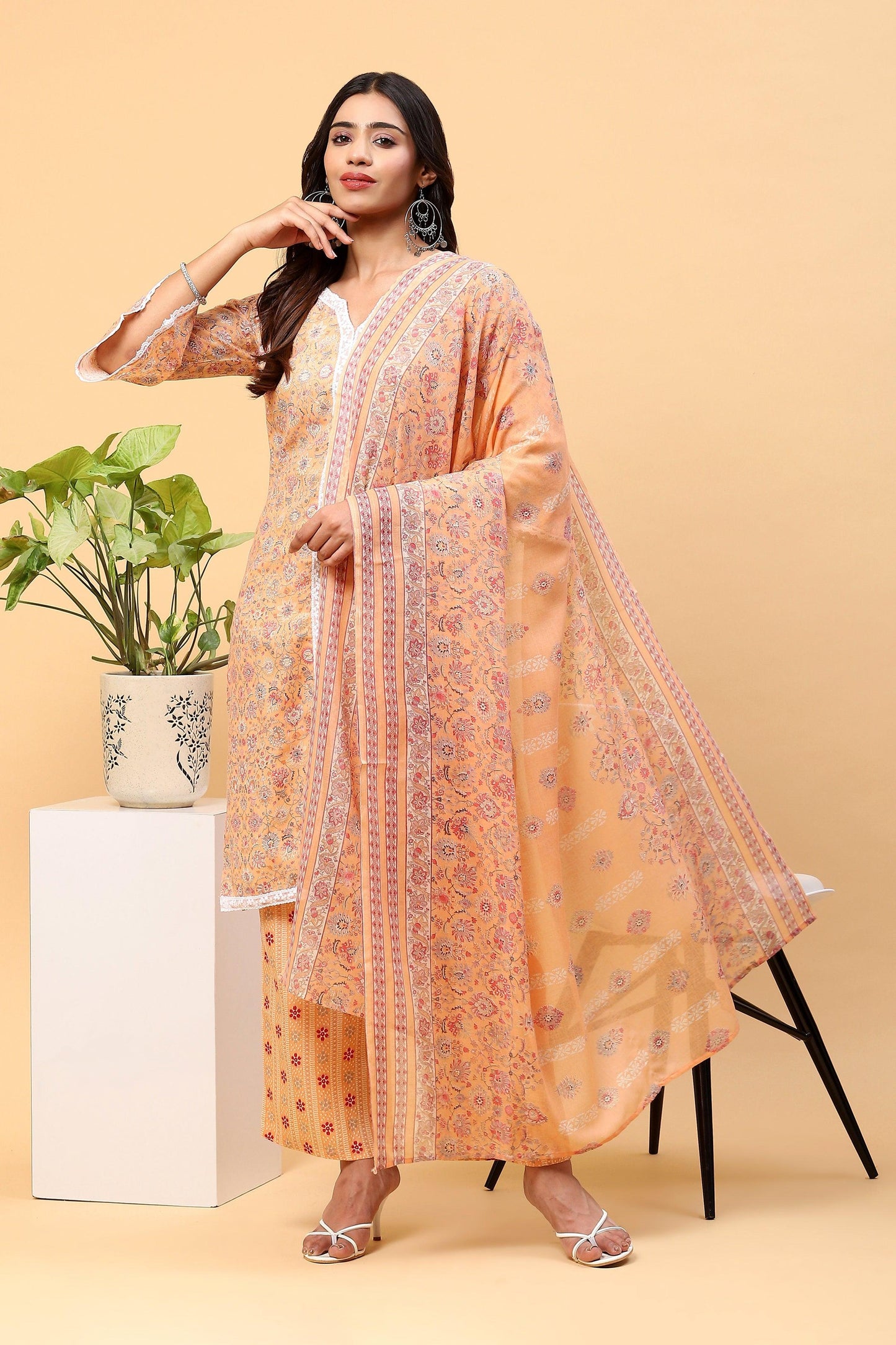 Pihu California Peach Floral Kurta Set