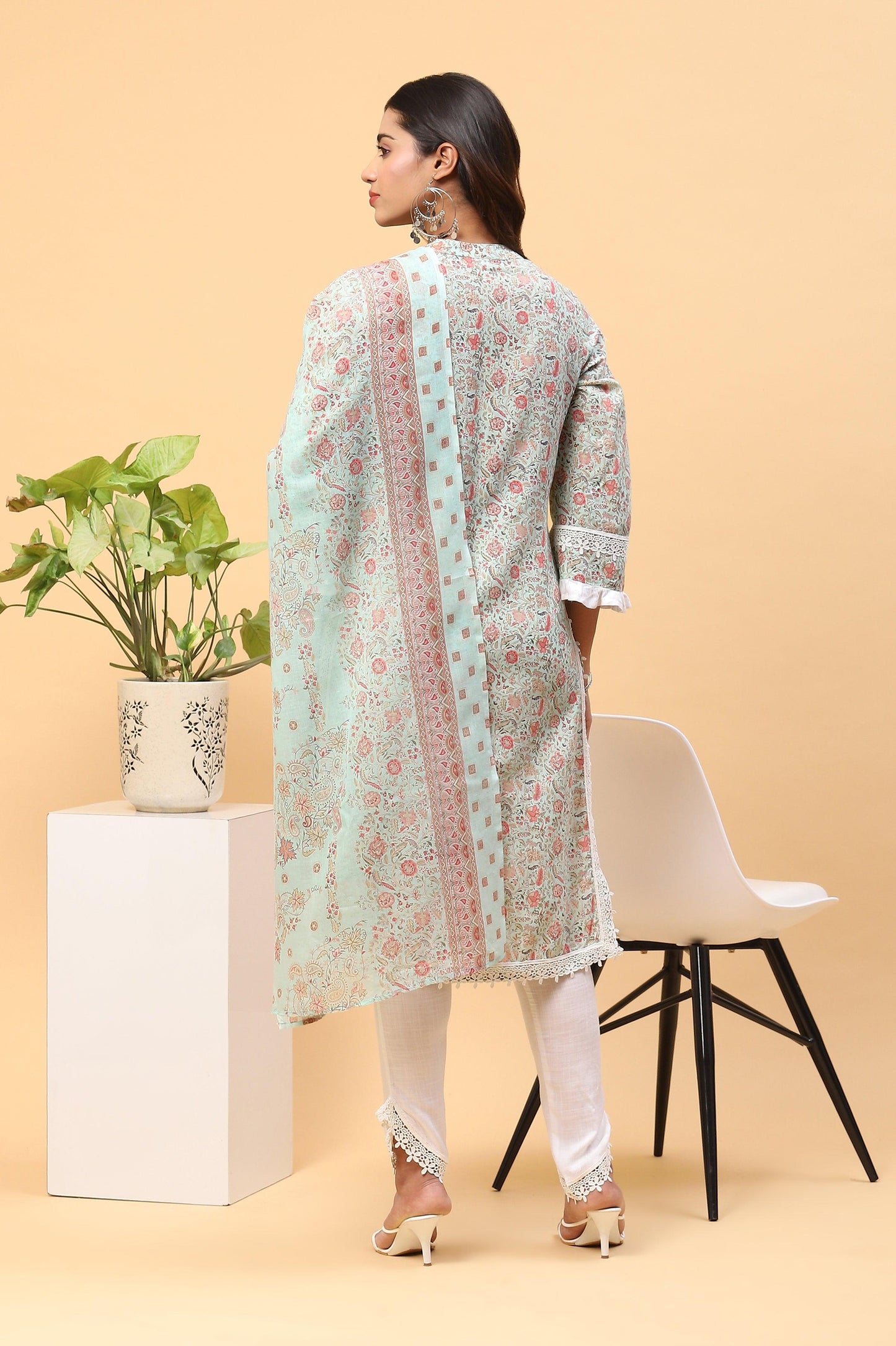 Pihu Sea Green Floral Kurta Set