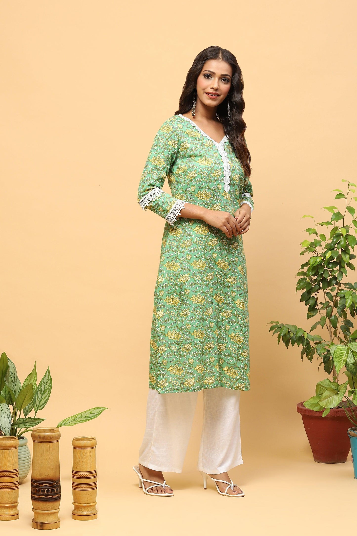 Pihu Spring Green Digital Print Kurta Set