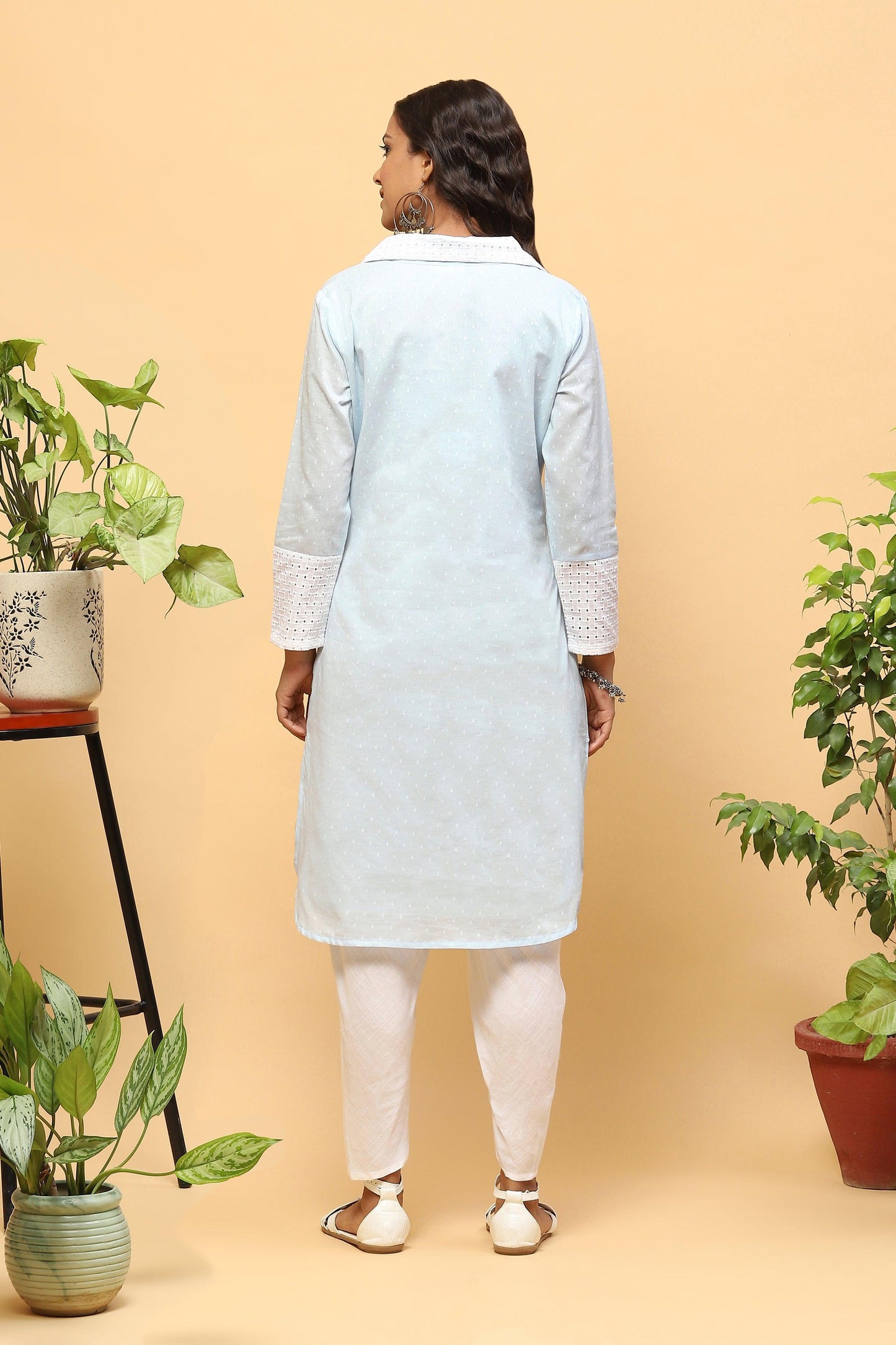 Pihu Baby Blue Collared Kurta with Tulip Pants