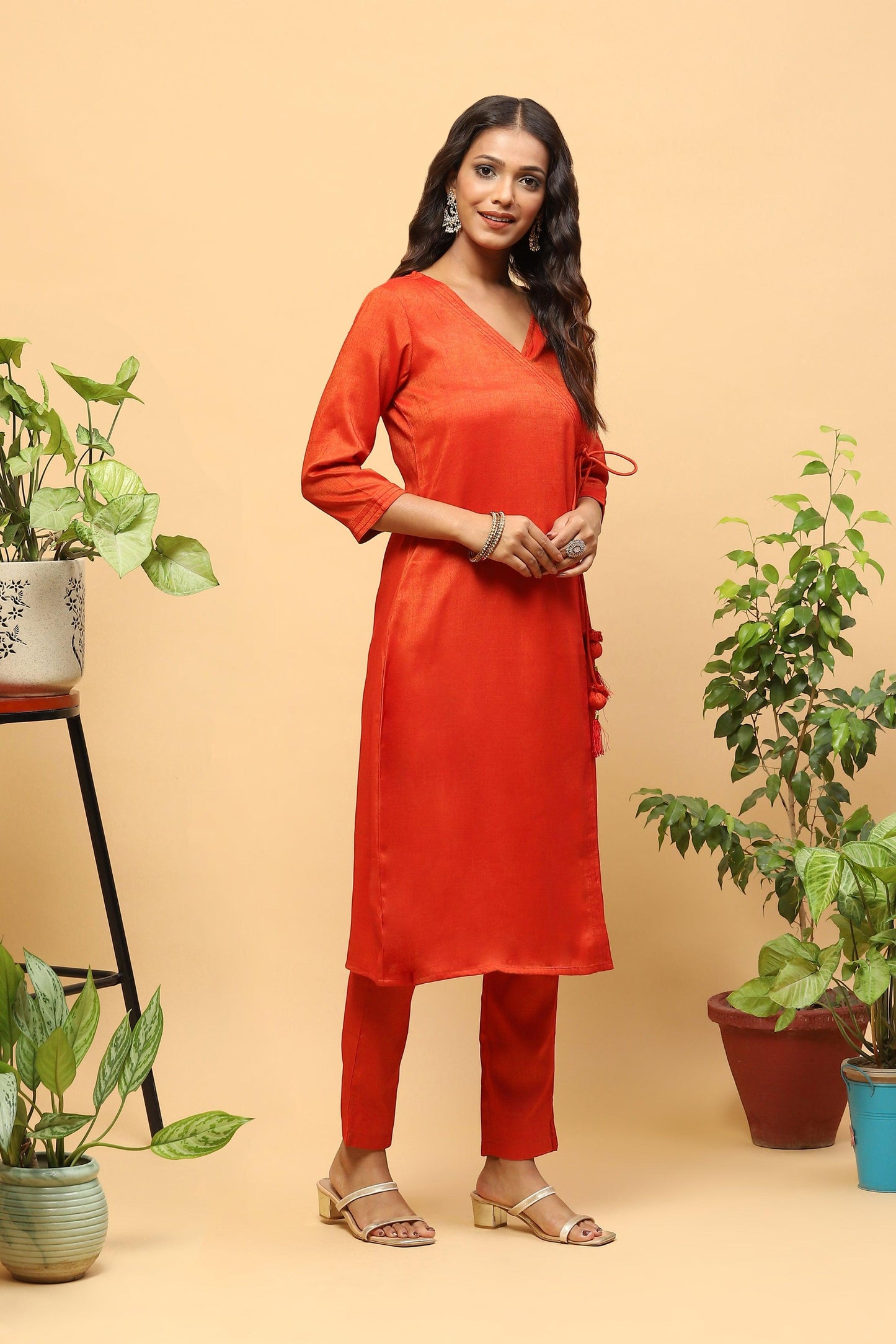 Pihu Bronze Orange Angrakha Kurta set