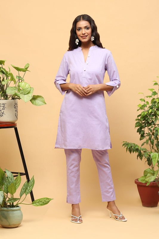 Pihu Lavender Cotton Dobby Kurta set