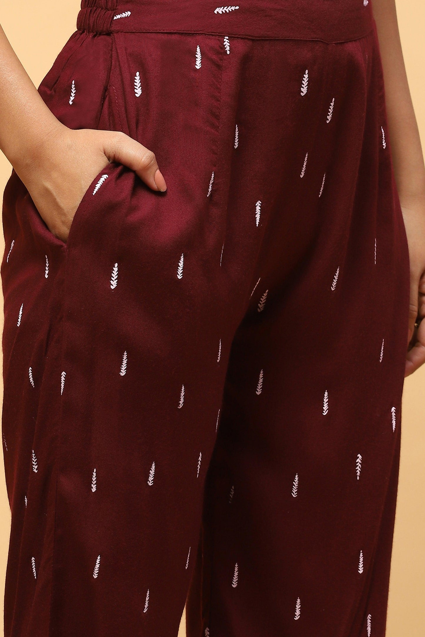 Pihu Deep Maroon Puff-sleeved Kurta with Balloon Pants