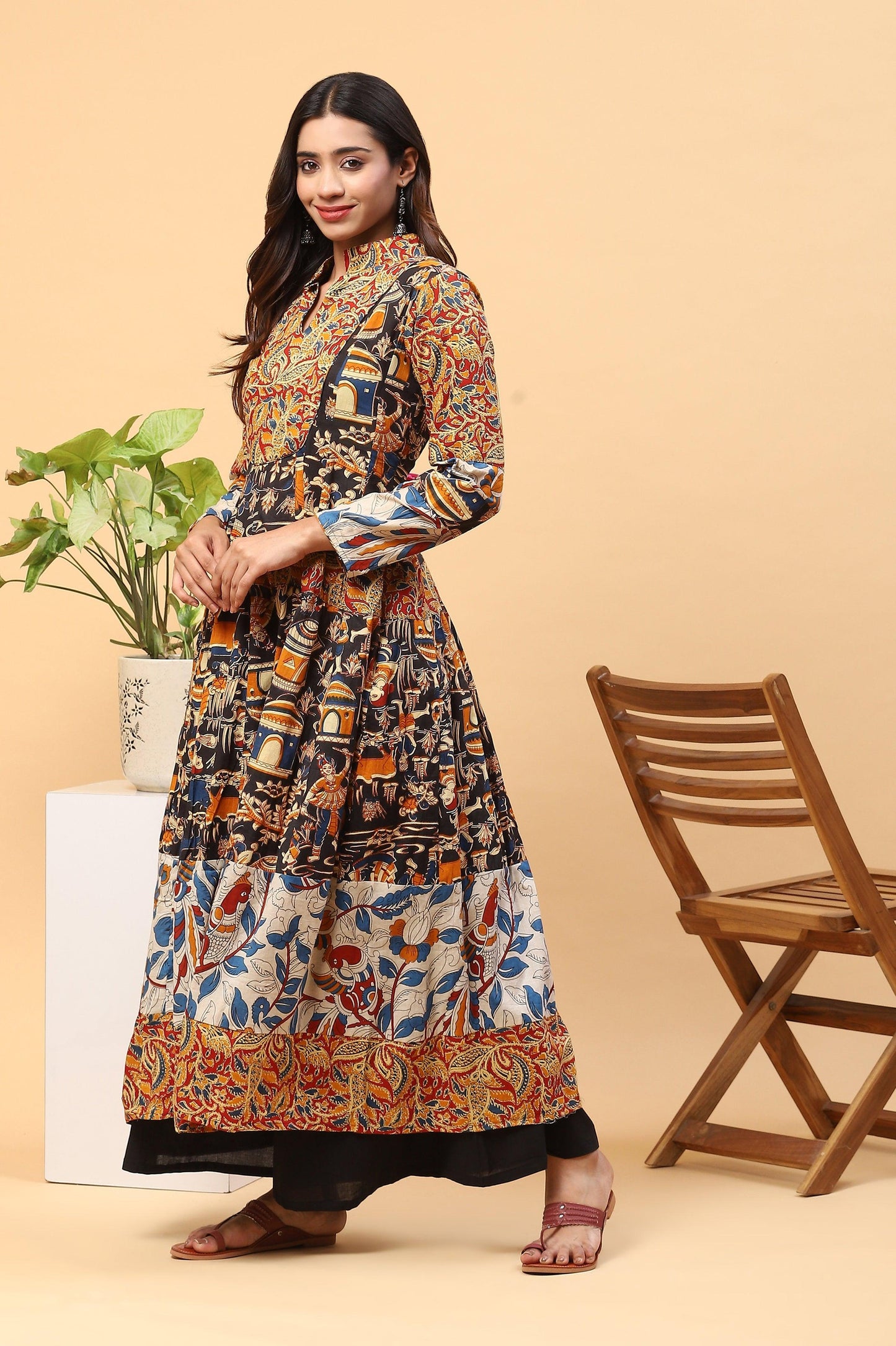 Sanchi Multicolor Three Print Kalamkari Kurta Palazzo Set