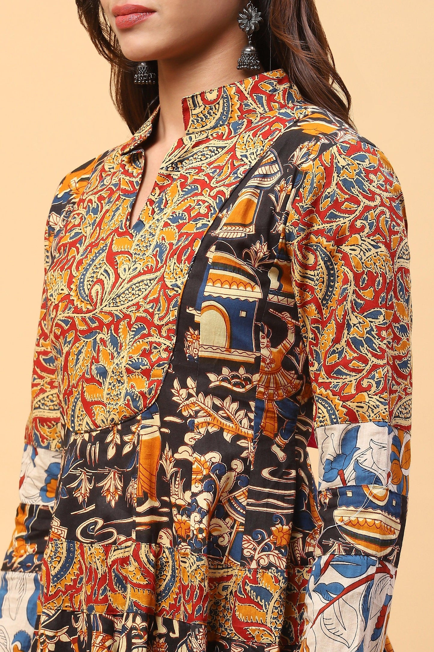 Sanchi Multicolor Three Print Kalamkari Kurta Palazzo Set