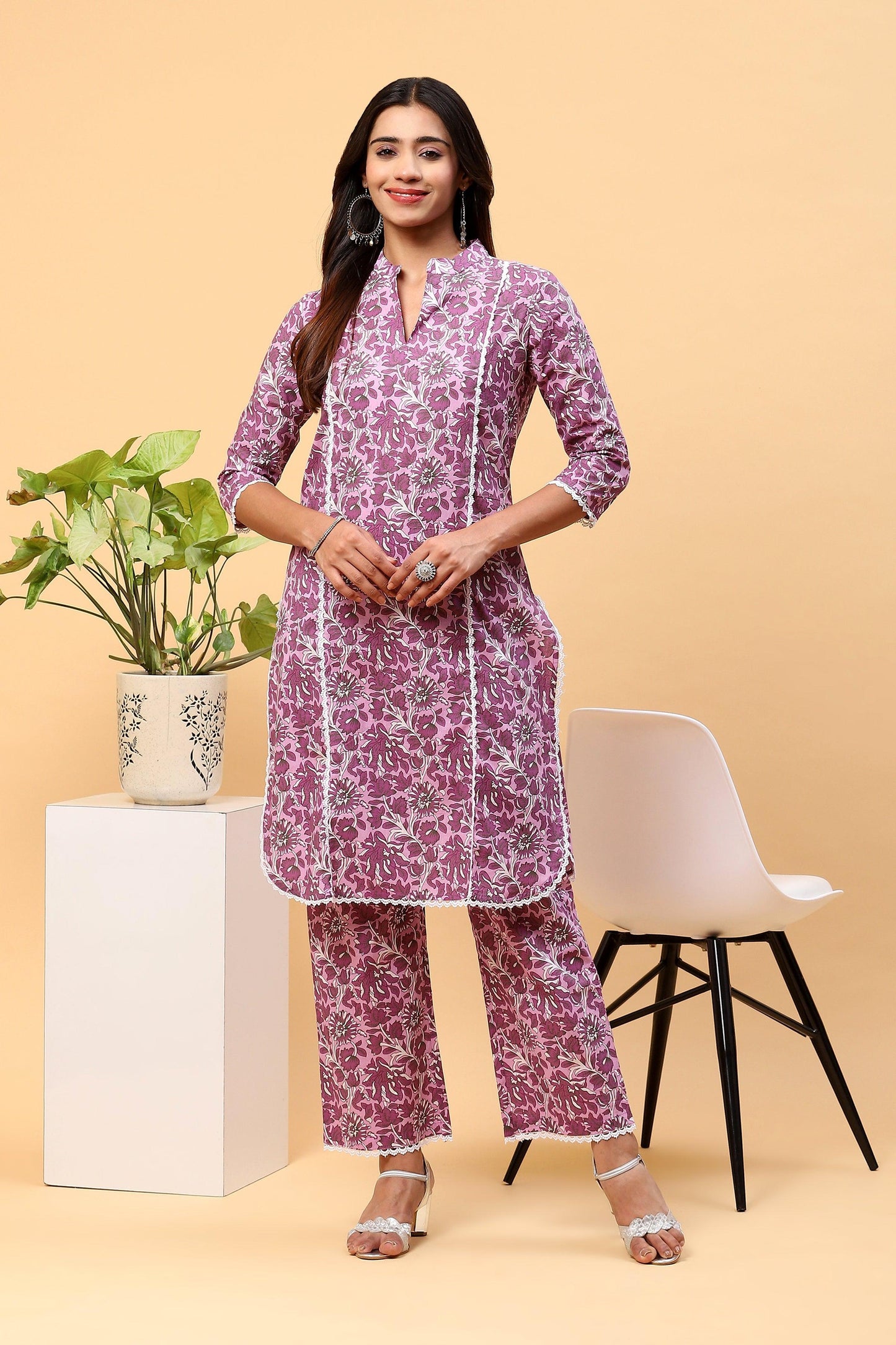 Pihu Deep Mauve Printed Kurta Set