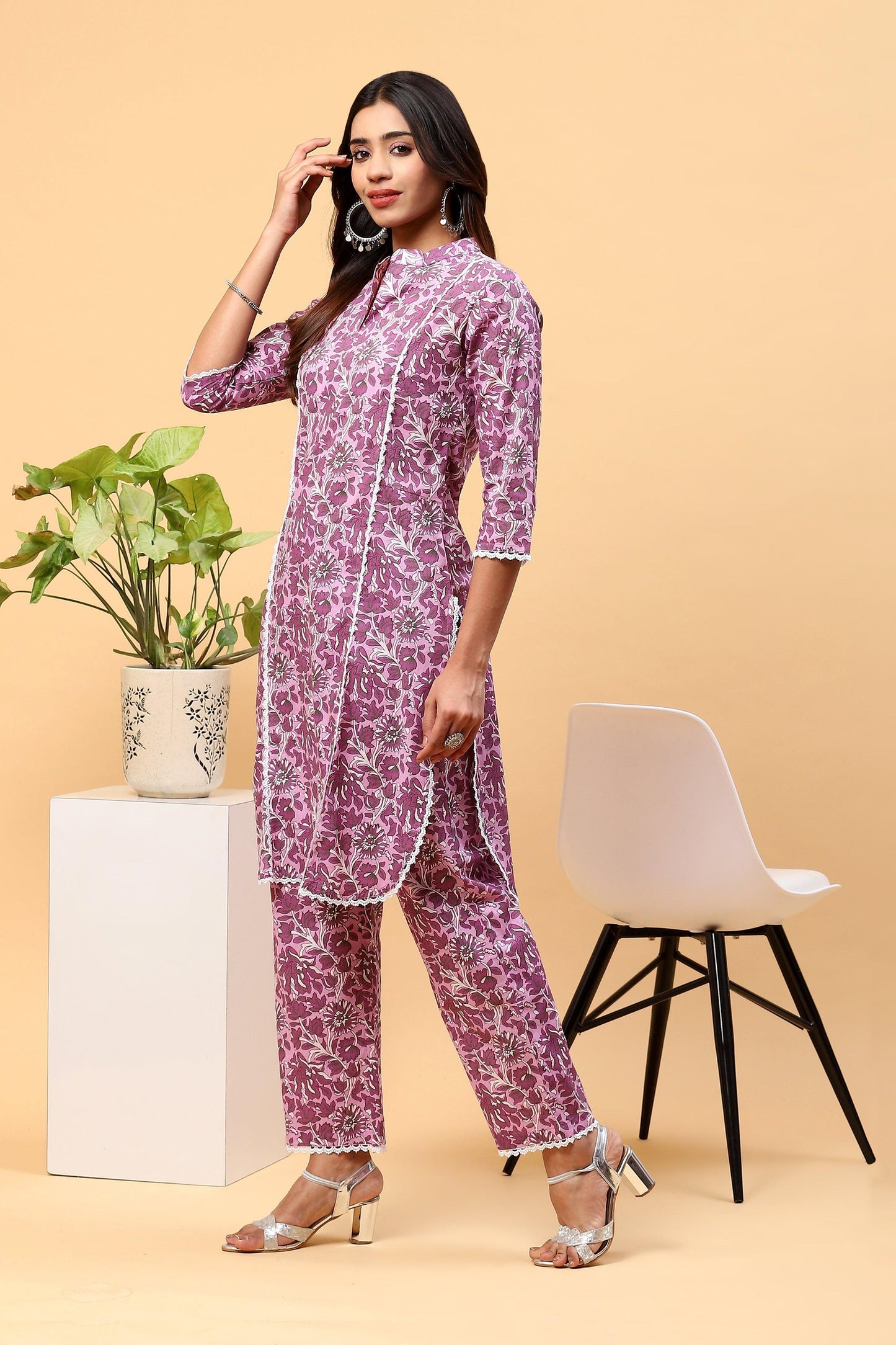 Pihu Deep Mauve Printed Kurta Set