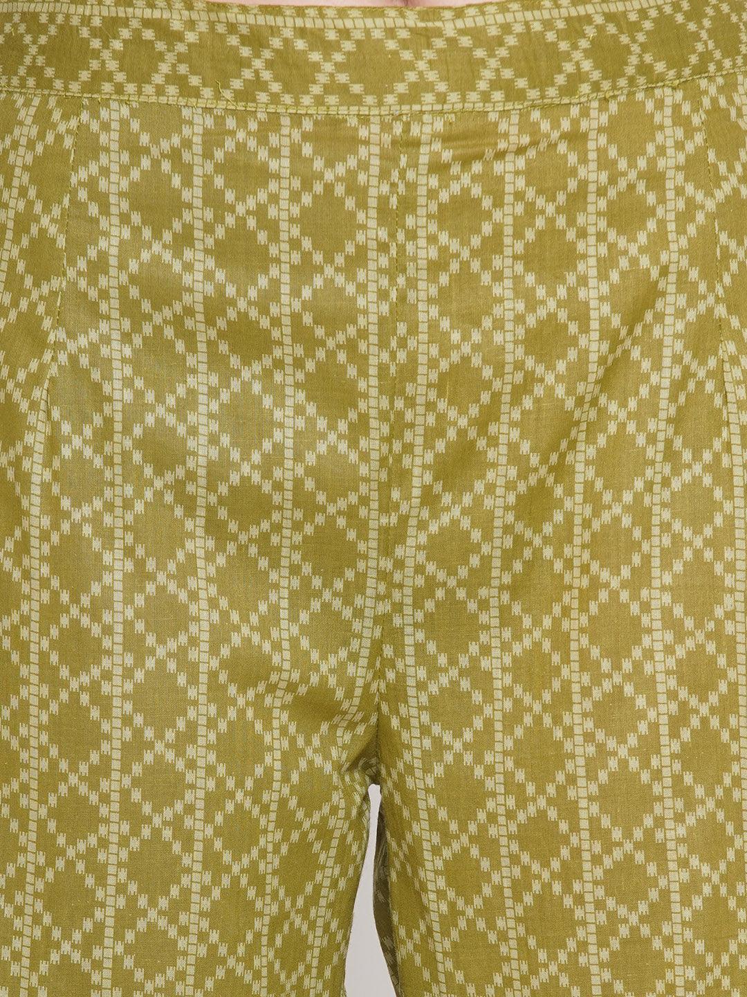 Riwaaz Olive Green Printed Kurta Set