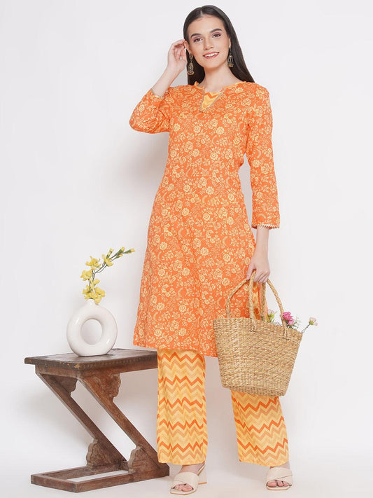 Riwaaz Radiant Orange Floral Kurta Set