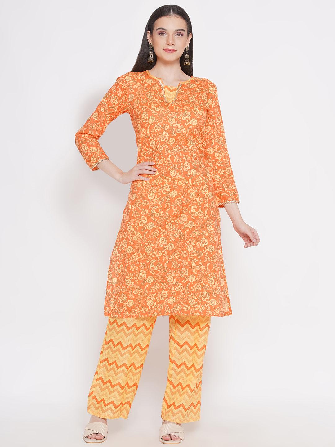 Riwaaz Radiant Orange Floral Kurta Set