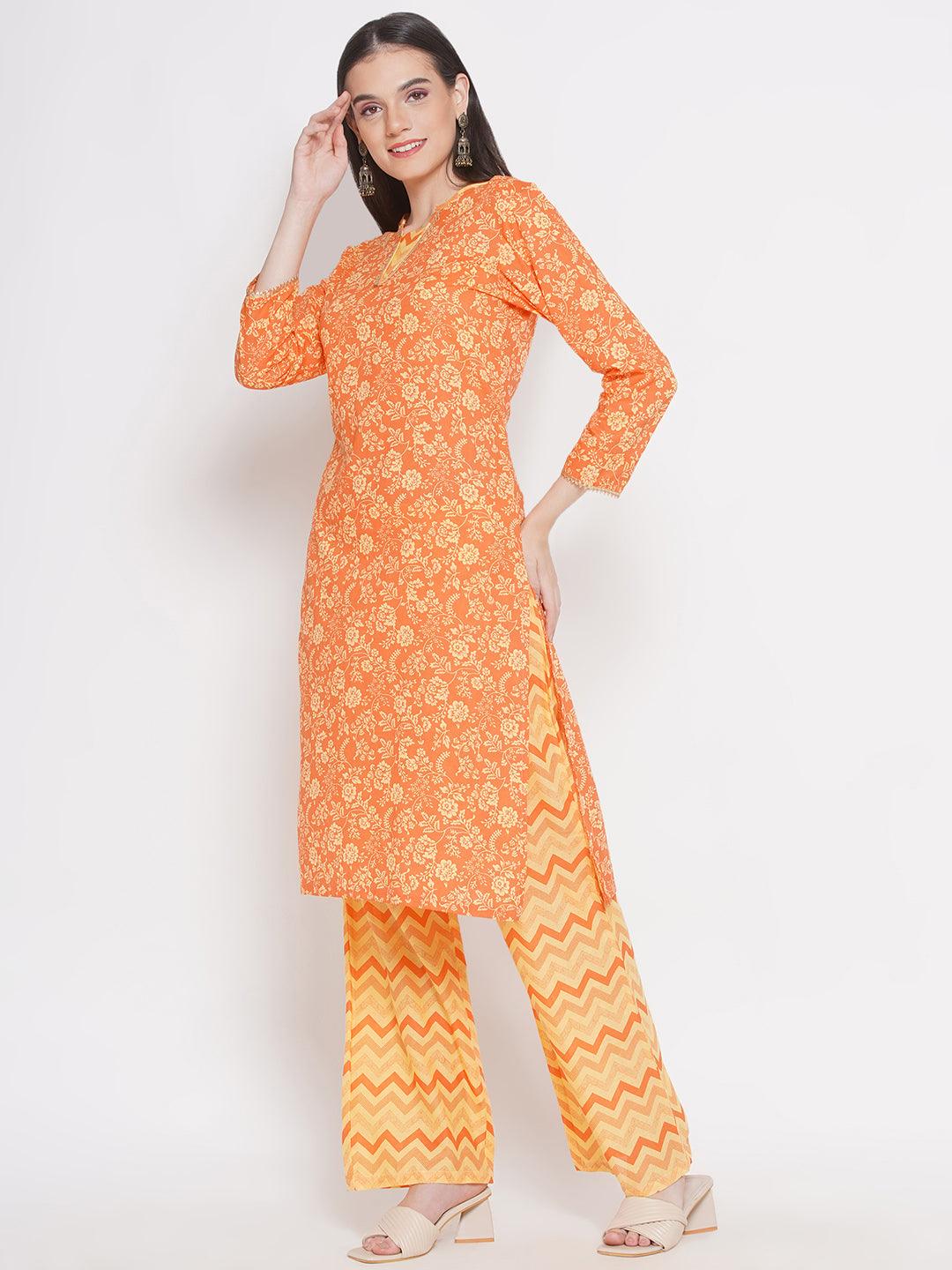 Riwaaz Radiant Orange Floral Kurta Set