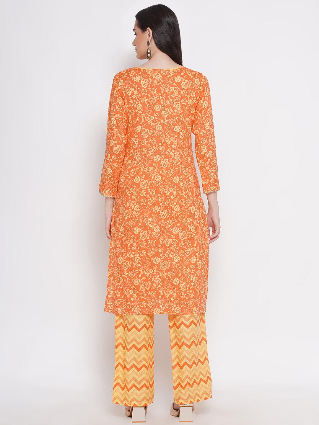 Riwaaz Radiant Orange Floral Kurta Set