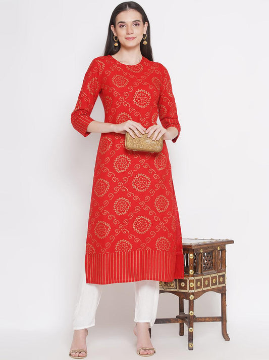 Riwaaz Coral Red Bandhani Kurta Set