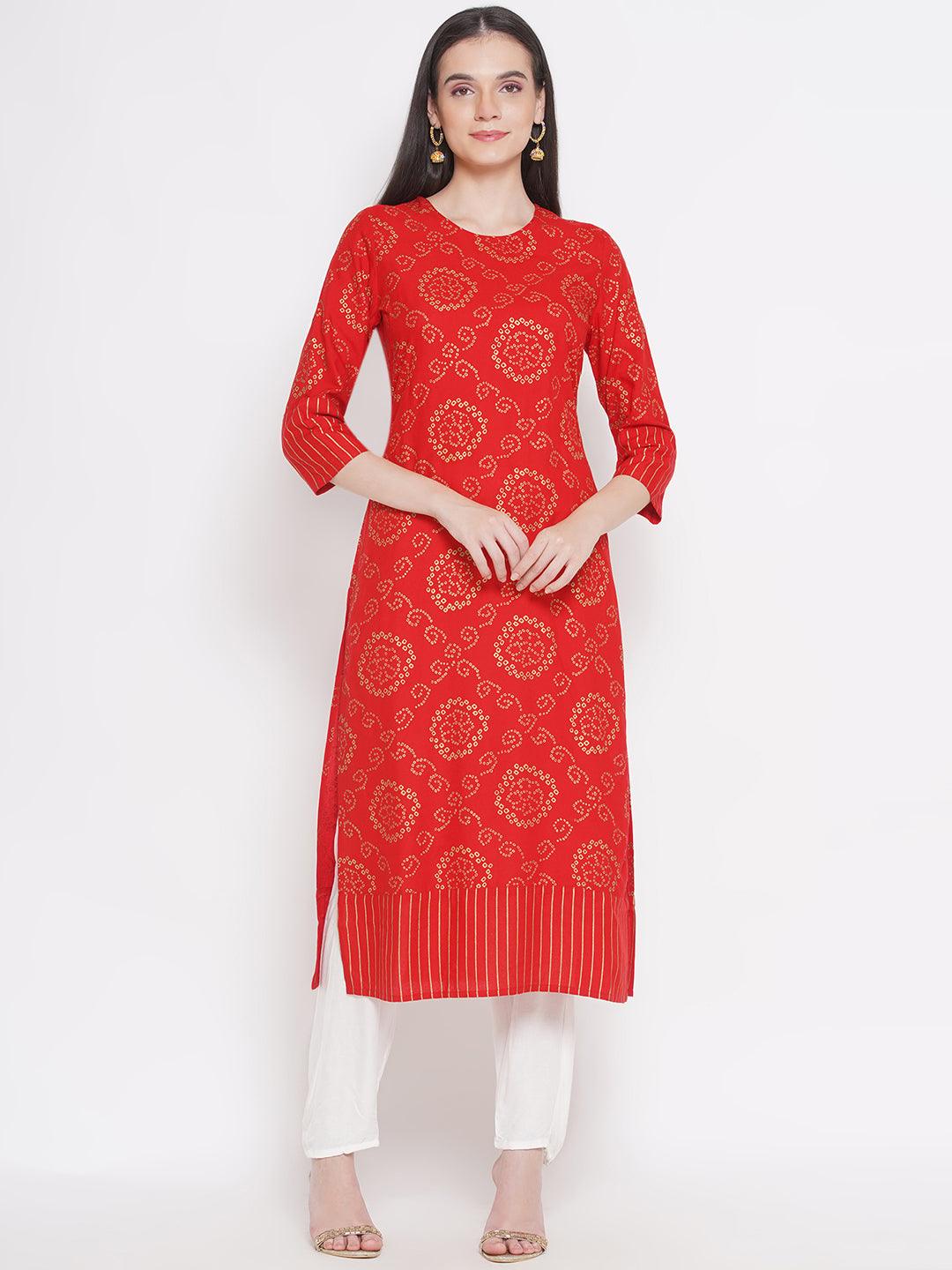 Riwaaz Coral Red Bandhani Kurta Set