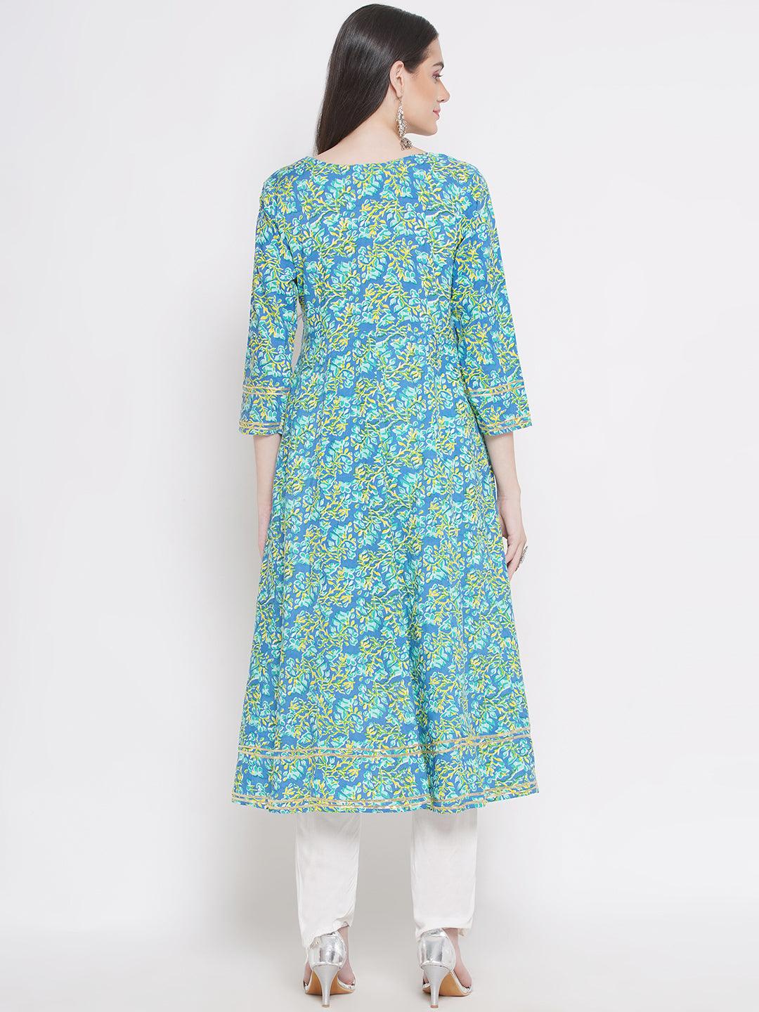 Riwaaz Blue Floral A-line Kurta Set