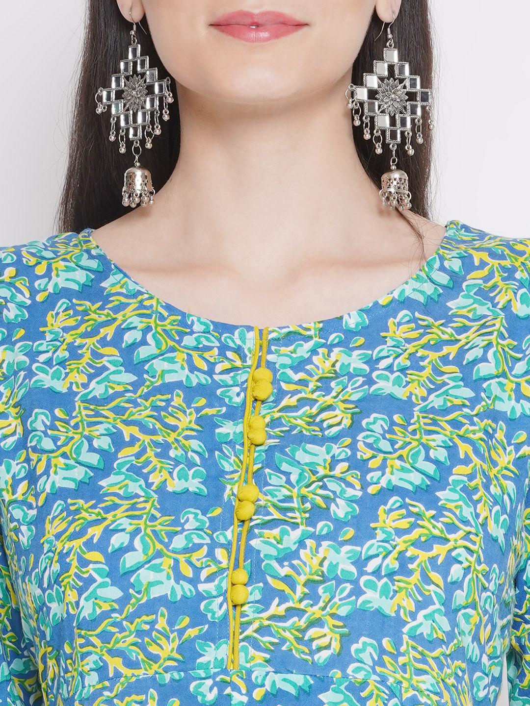 Riwaaz Blue Floral A-line Kurta Set