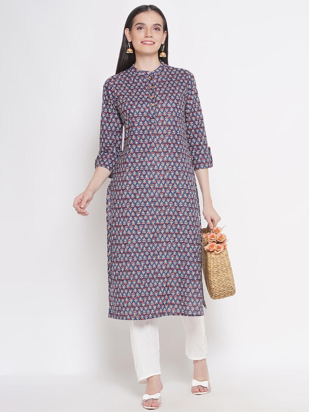 Riwaaz Blue Kurta Set with Crimson Red Print