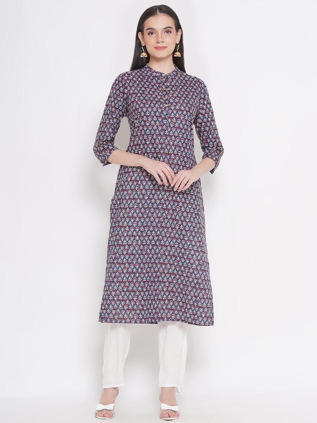 Riwaaz Blue Kurta Set with Crimson Red Print