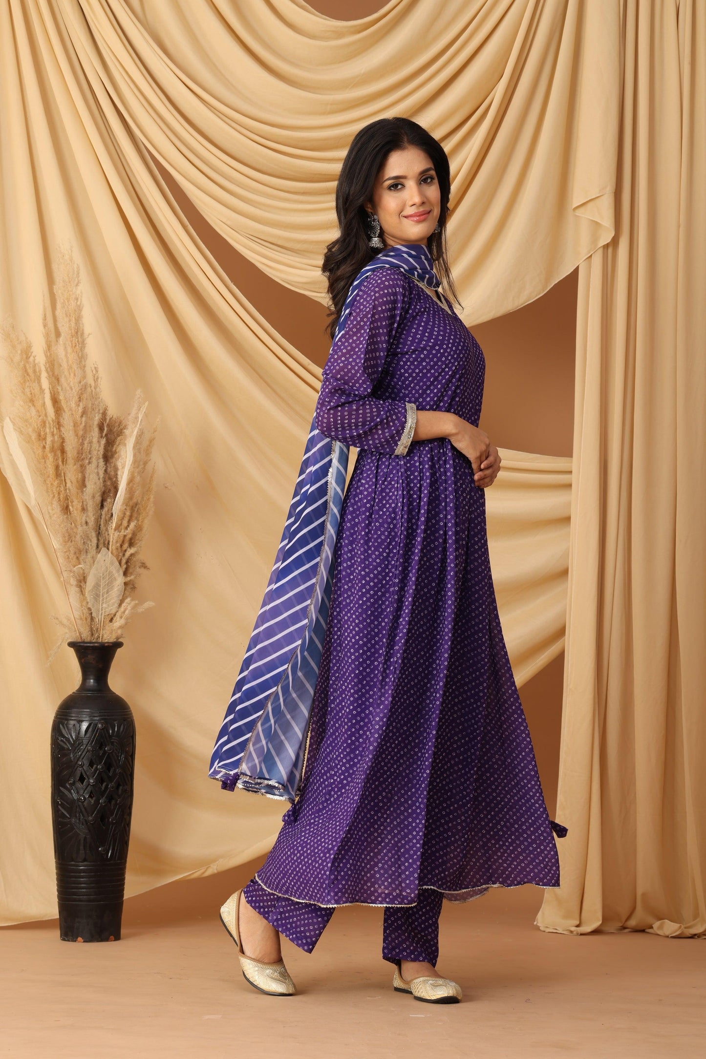 Pihu Violet Bandhani Print Anarkali Set