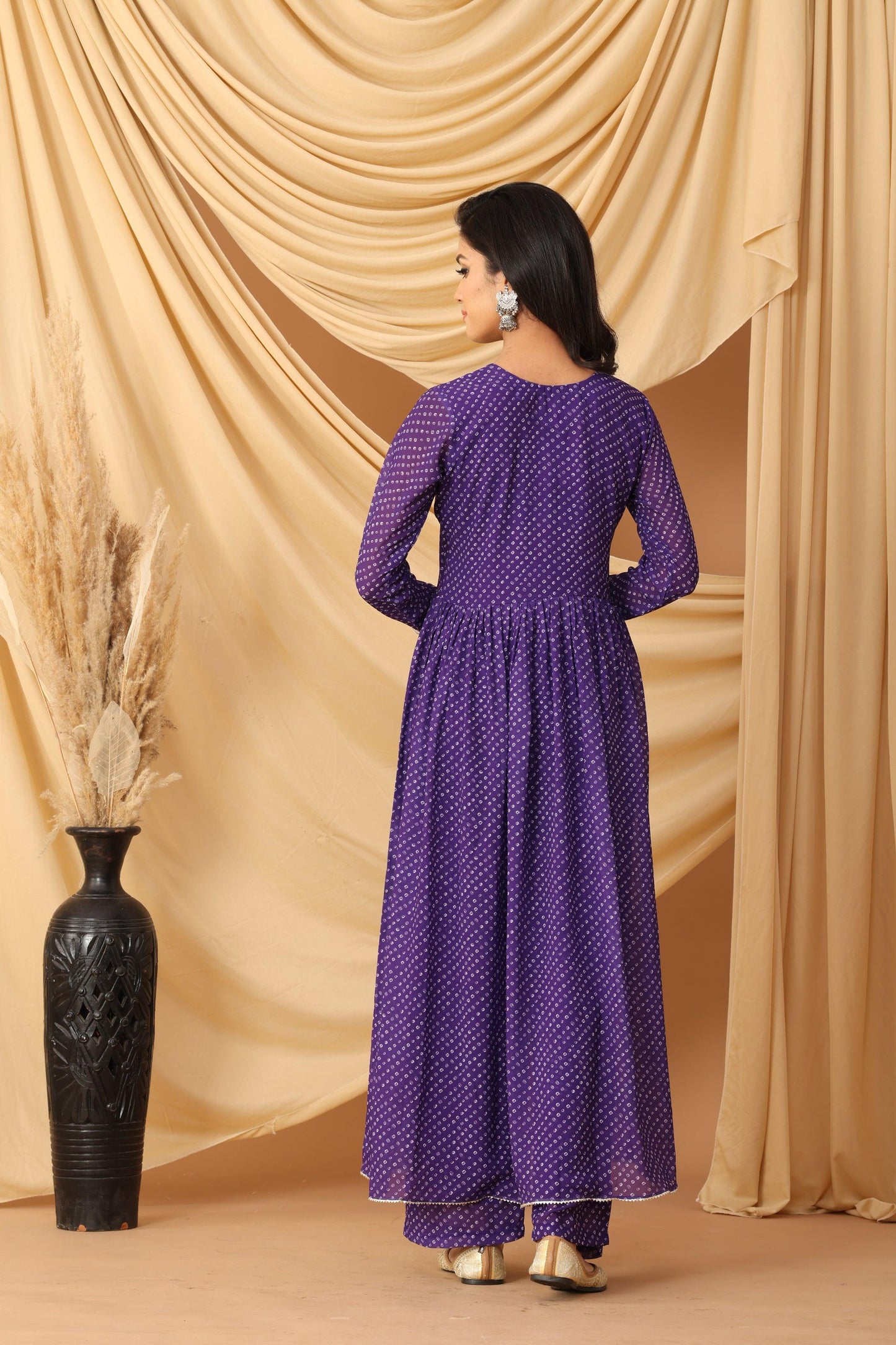 Pihu Violet Bandhani Print Anarkali Set